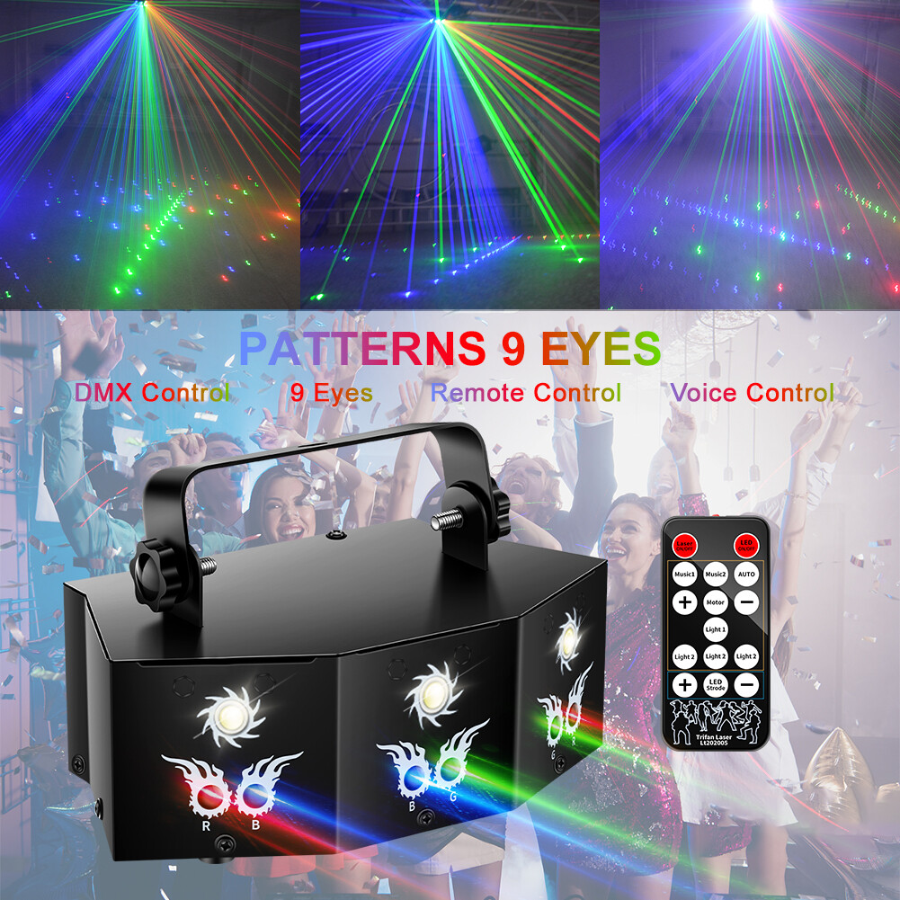 9-EYE LED Laser Light DMX Scan Projector Strobe DJ Party Stage Lighting W/Remote
