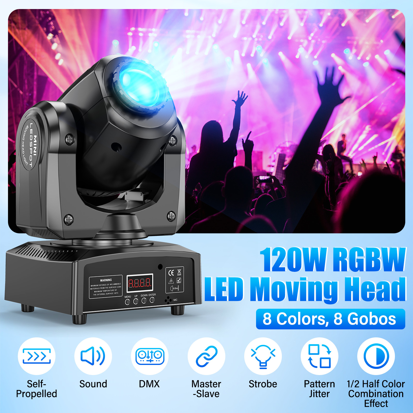 120W LED Beam Moving Head RGBW 8Gobo Stage Light DMX DJ Spot Party&Flight Case