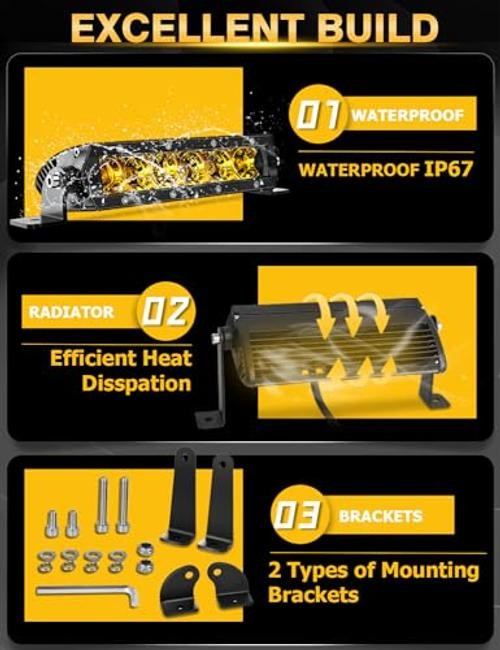 Yellow Led Light Bar, 7 INCH Spot Waterproof Led Pod 7 Inch Spot – 1 Pack