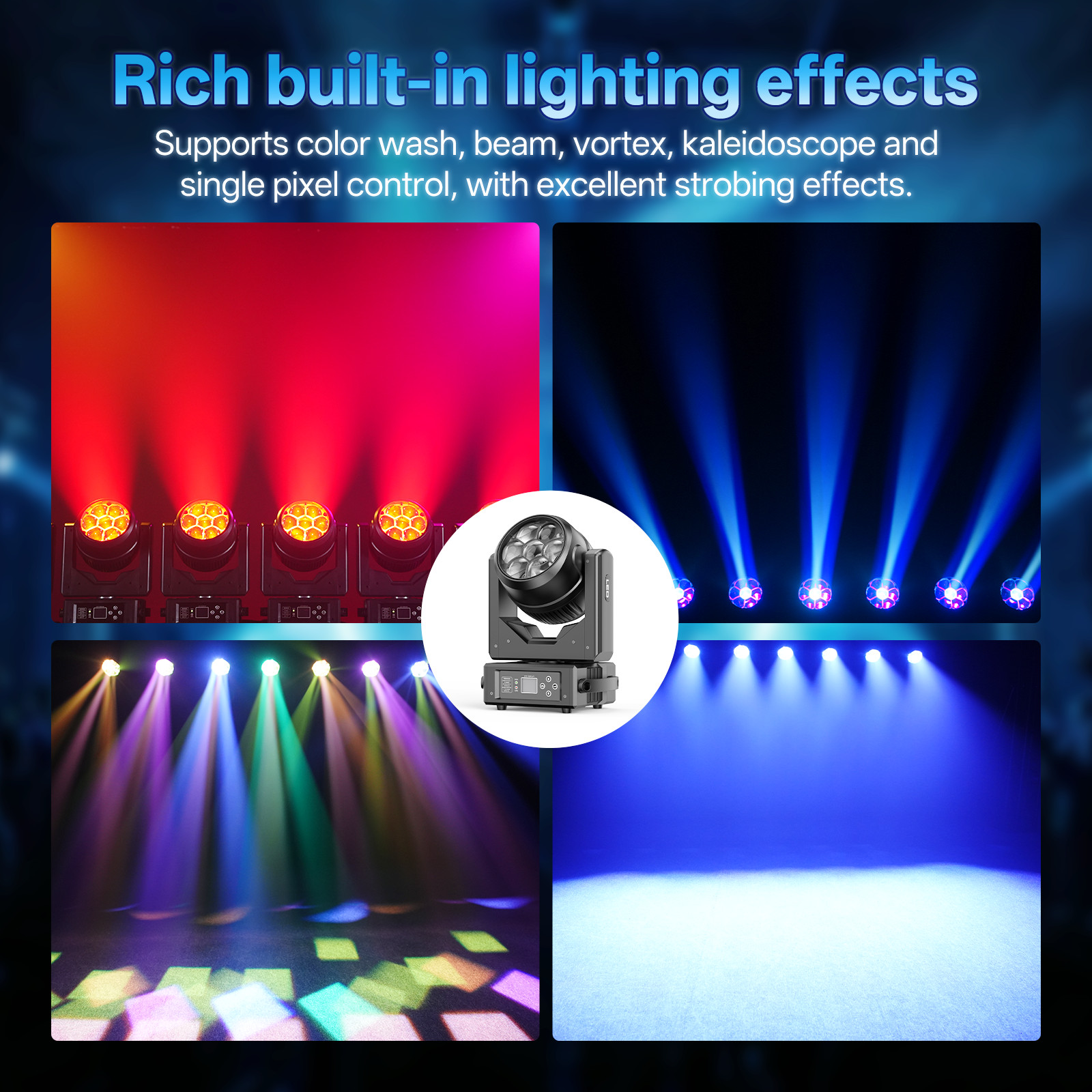 280W RGBW Bee Eye LED Wash Zoom Moving Head Beam Light DJ Party Stage Light DMX