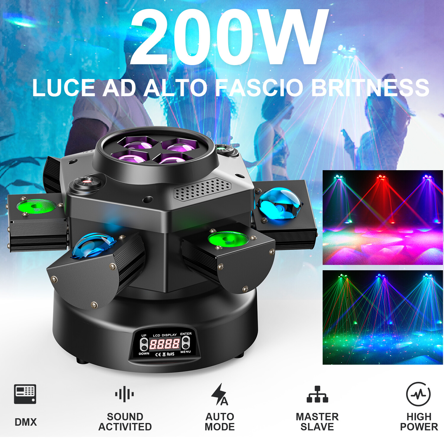 6 Arm Bee Eye LED Stage Lighting Moving Head Beam Light with Laser DJ Disco Bar