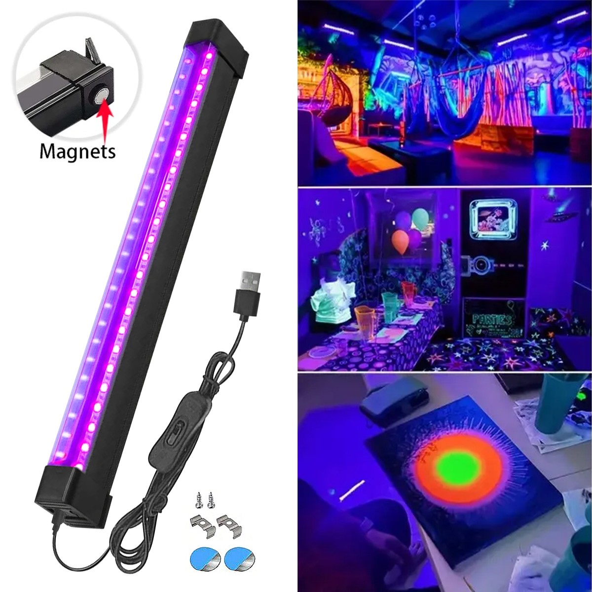 395nm Magnetic USB UV Black Light Bar LED Glow Party Stage DJ Club Lamp
