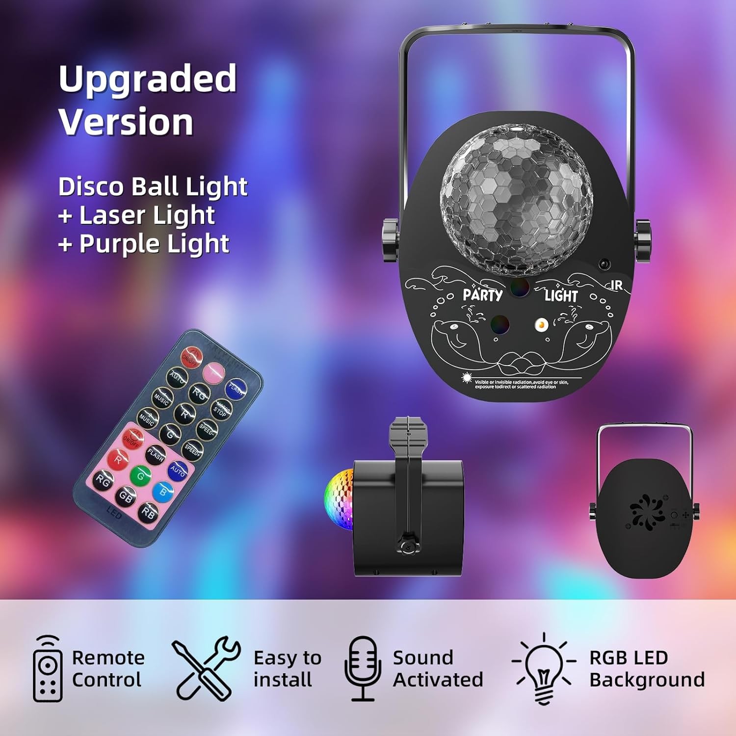 Disco Ball Party Lights Multi-Color Laser Strobe with Remote for DJ Karaoke Home
