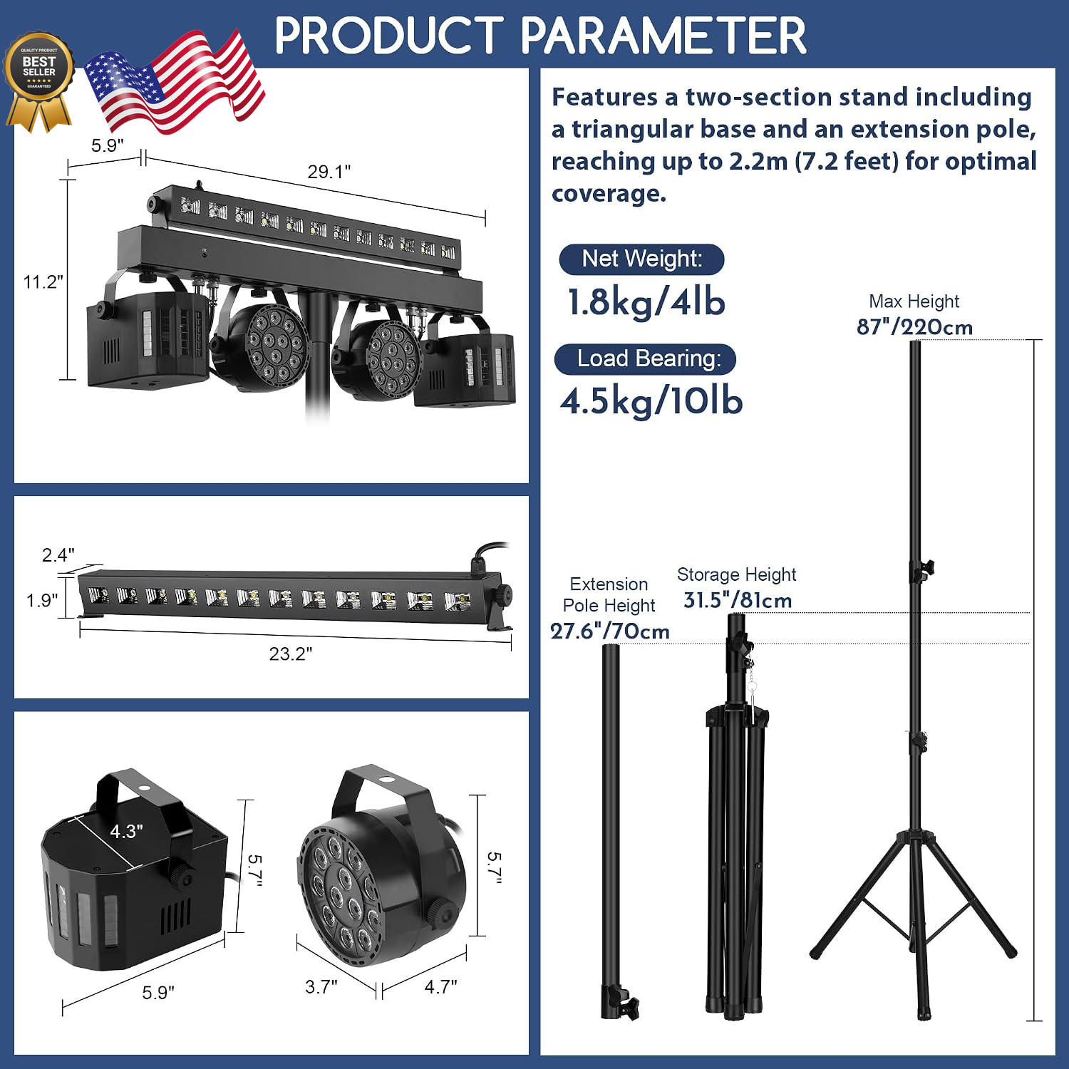 DJ Lights with Stand for Party All-In-One LED Stage Lighting System for Weddings