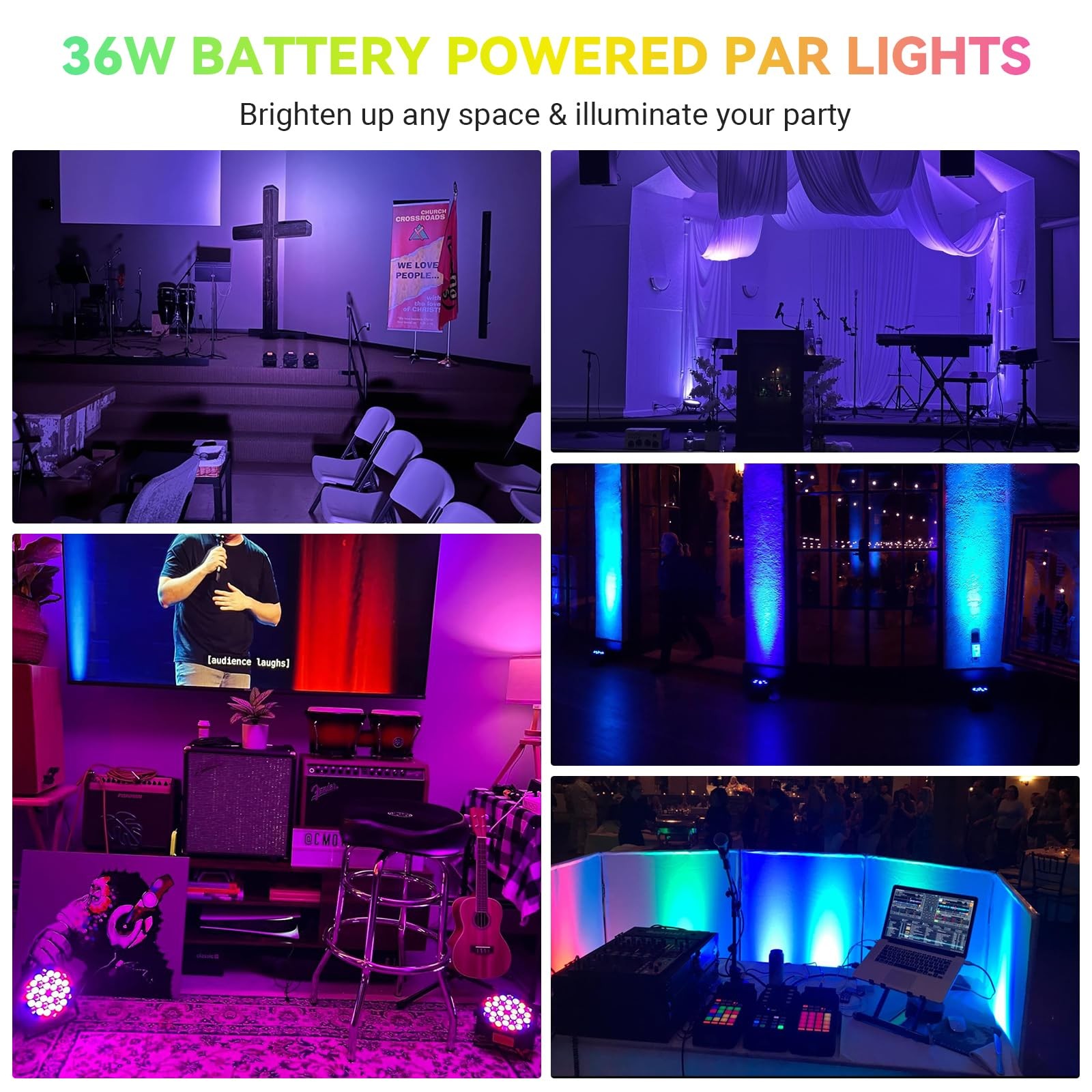 36LEDs RGB Stage Lights 2Pack – 36W Par Lights Sound Activated Remote & DMX C