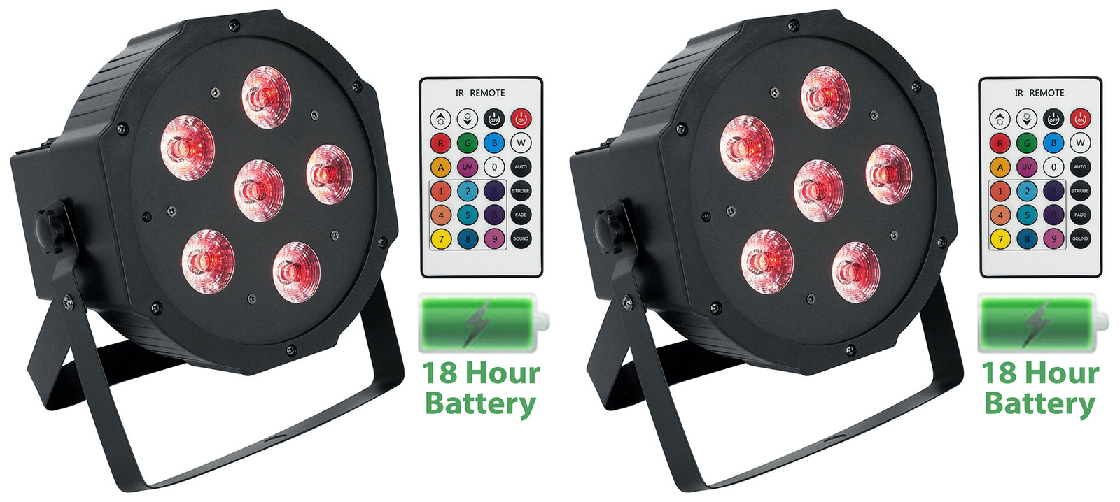 (2) Rockville BATTERY PAR 61 Rechargeable RGBWA+UV DMX DJ Wash Lights+Remotes
