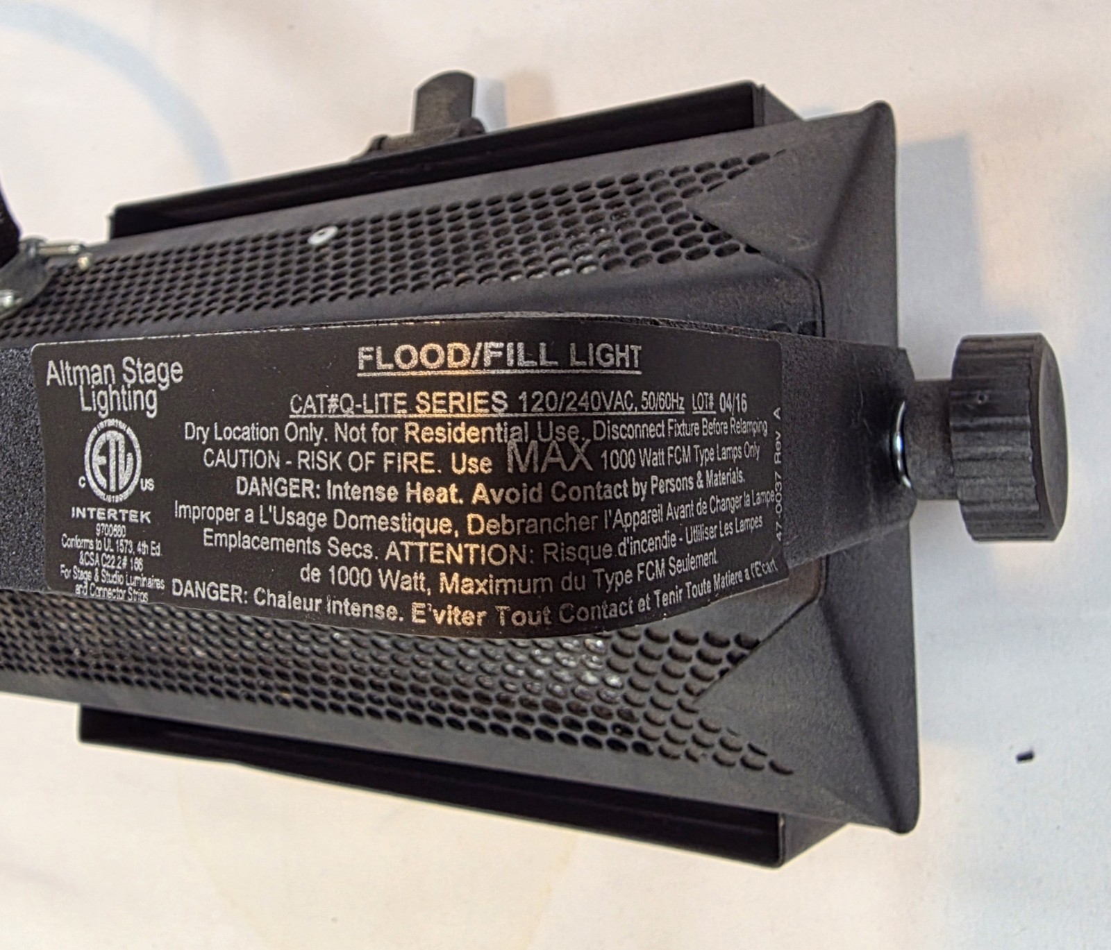 Altman Q-LITE 1000W Open Face Flood Light Fixture Stage Work Lighting