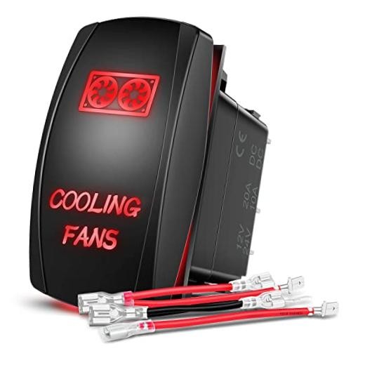 Cooling Fans Rocker Switch with Jumper Wires Set 5Pin Laser | COOLING FANS Red