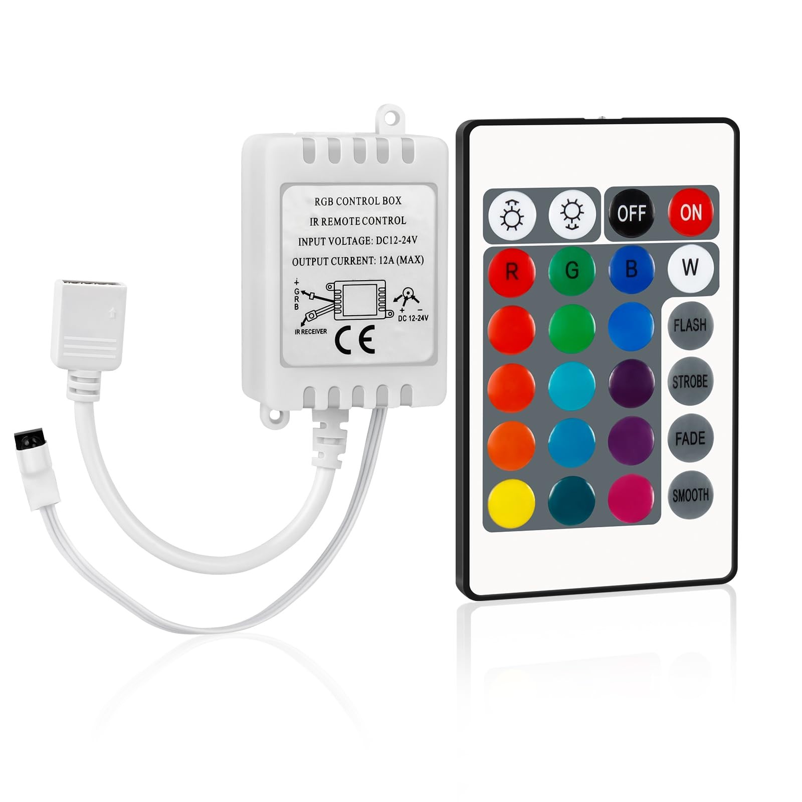 RGBZONE 24 Keys Wireless RGB LED Controller with DC 12V/24V IR Remote Control…