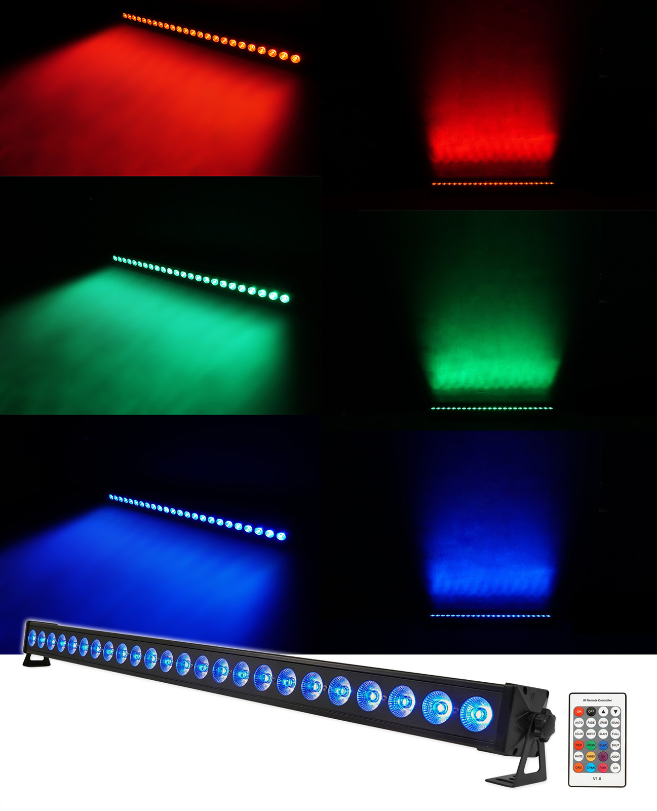 2) Rockville BATTERY STRIP 24 Rechargeable RGBW DMX DJ Wash Light Bars+Carry Bag