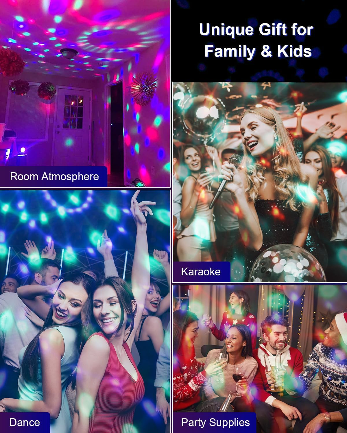 [2-Pack] Sound Activated Party Lights with Remote Control Dj Lighting, RGB Disc