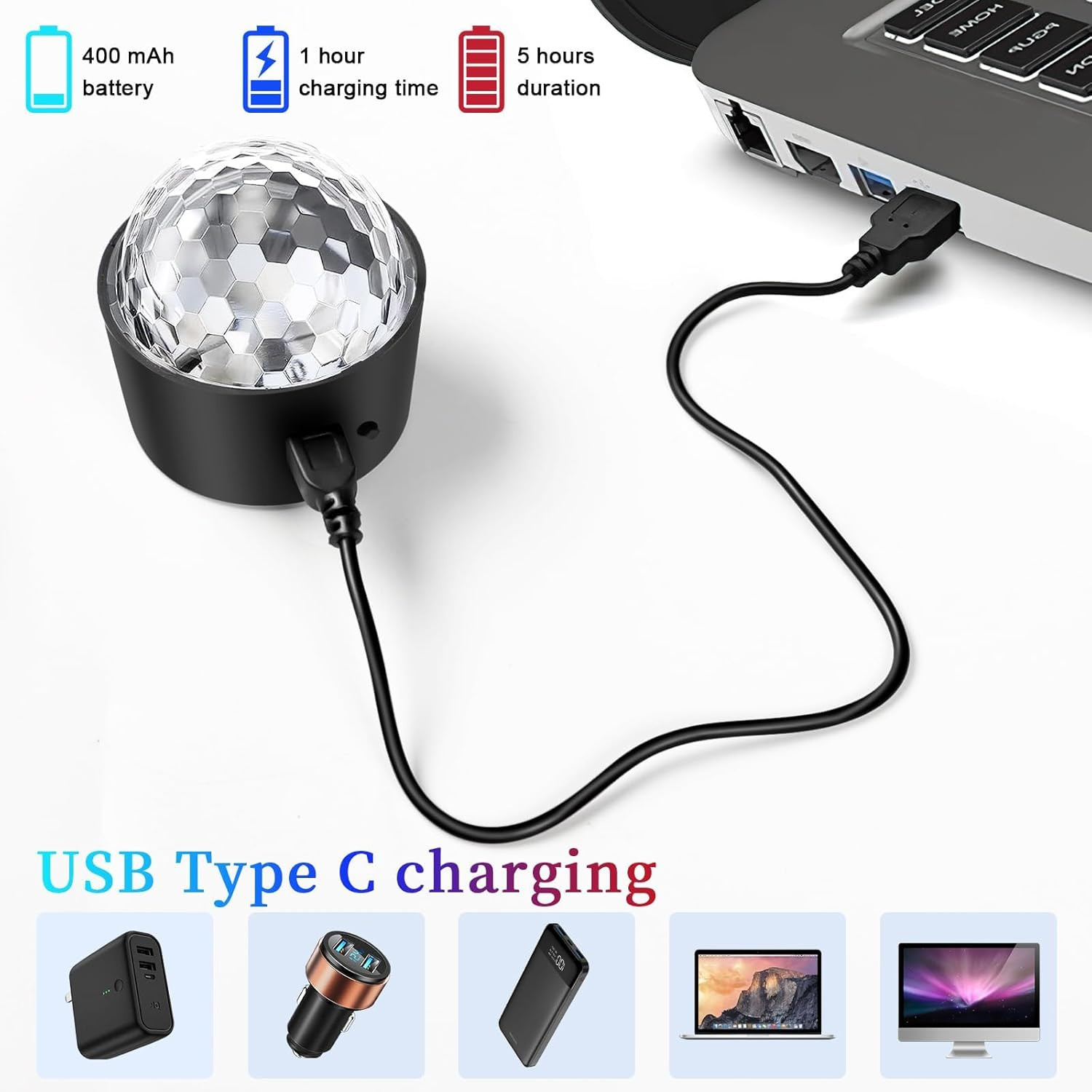 Mini Disco Ball Light,Rechargeable Party Lights,Sound Activated Strobe DJ Light,