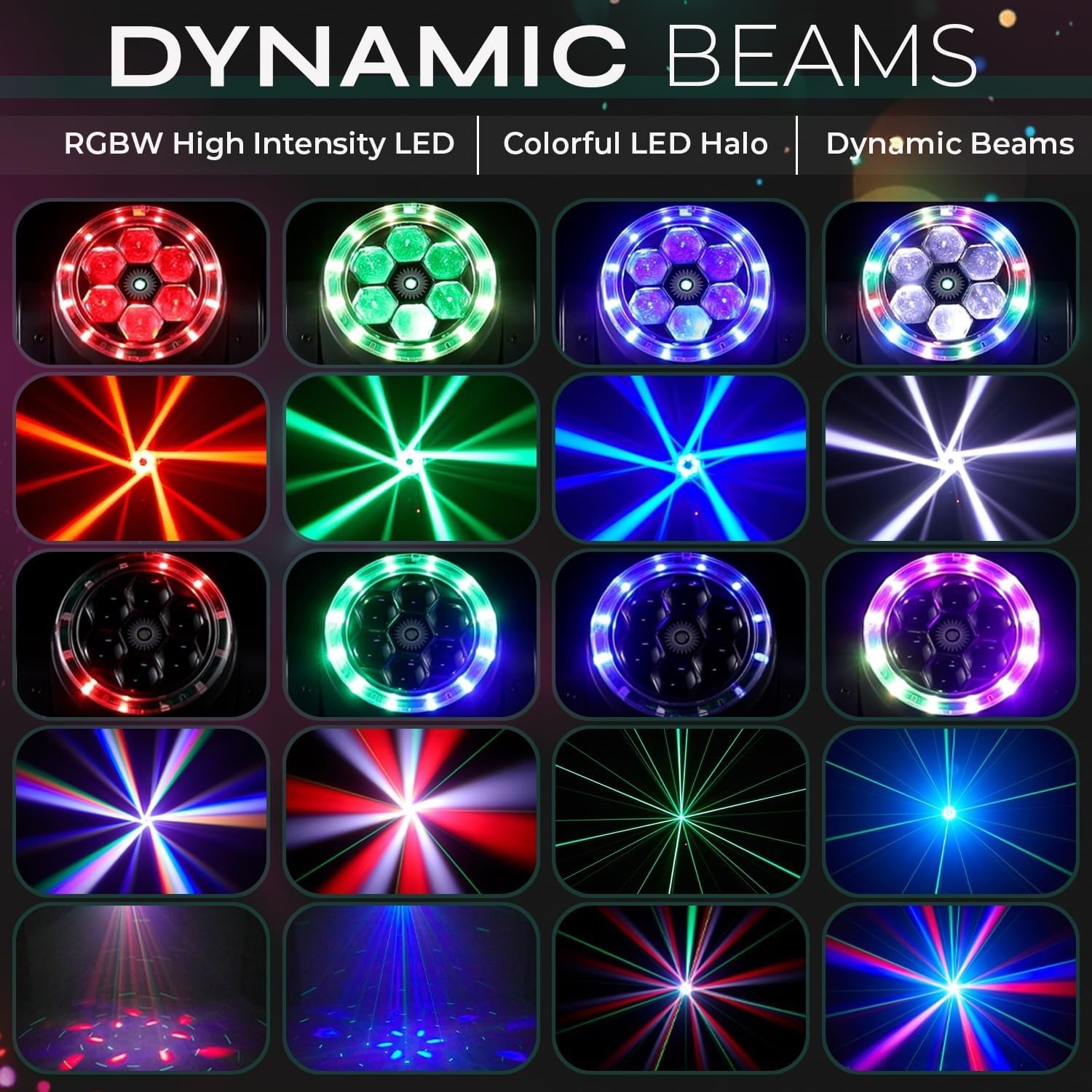 Mini Moving Head DJ Light, 90 W, 6X15W RGBW Bee-Eye, Sound Activated