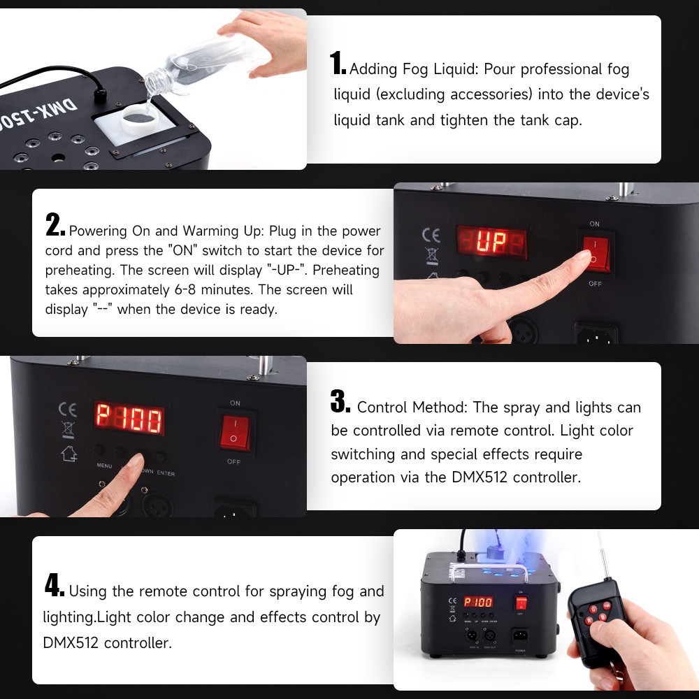 1500W 3In1 LED Light Smoke Fog Machine Stage Fogger DJ Spray Smoke Stage Effect