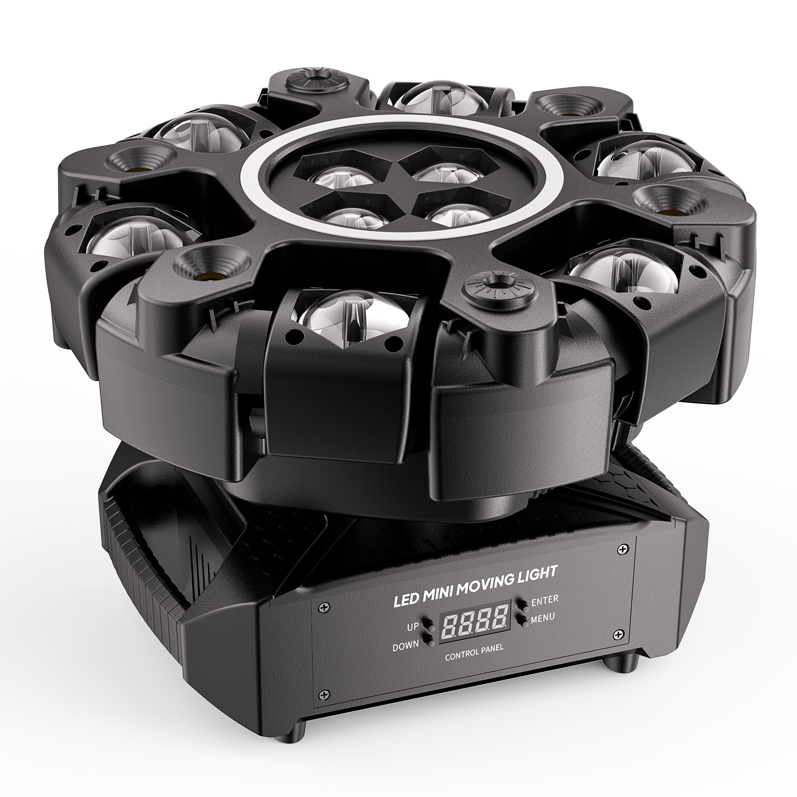 6-Arm LED Moving Head Light RGBW Laser Starfield Honeycomb Projection, DMX Sound