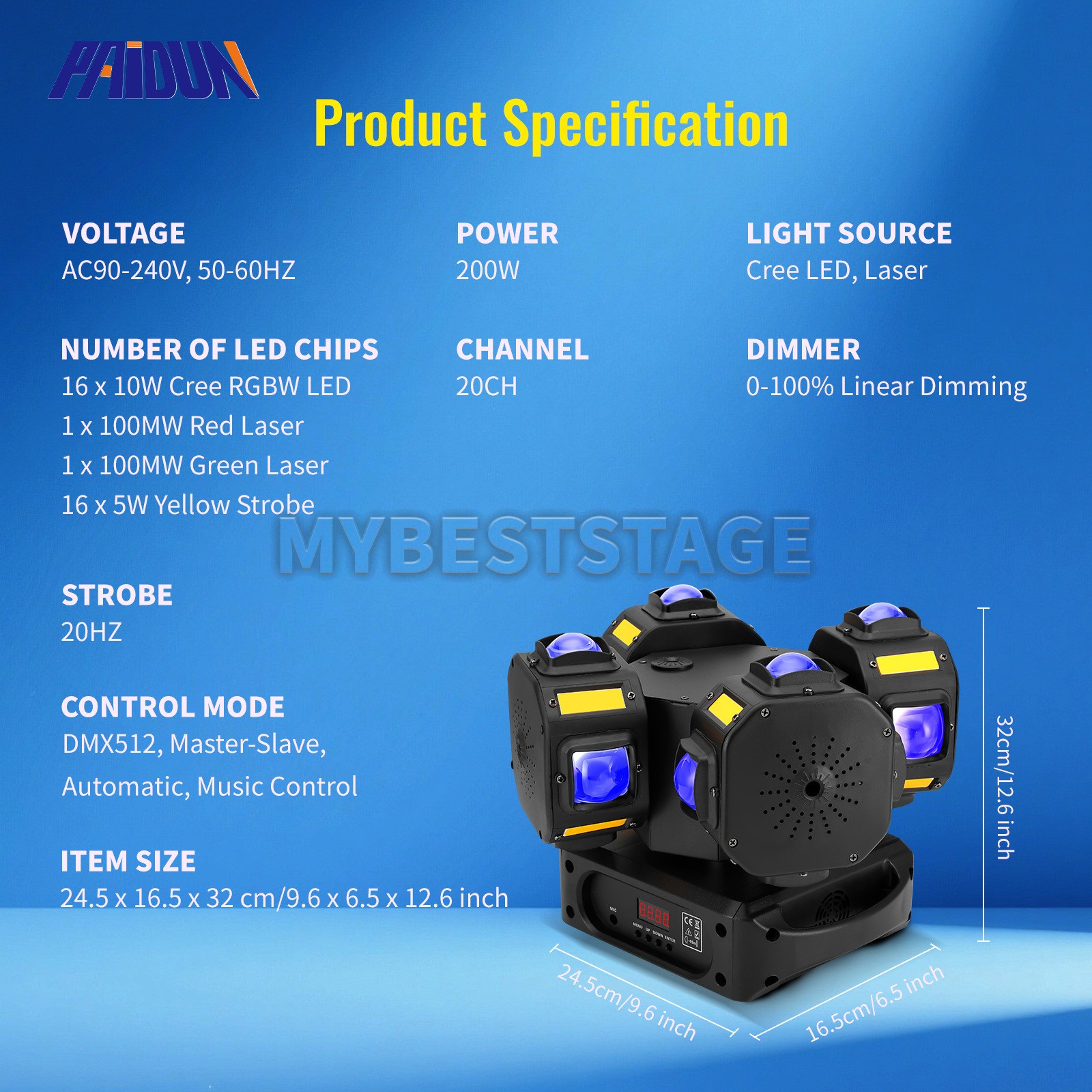 PAIDUN 200W 4Head Rotation Beam Moving Head Laser Light Strobe Disco Show KTV DJ