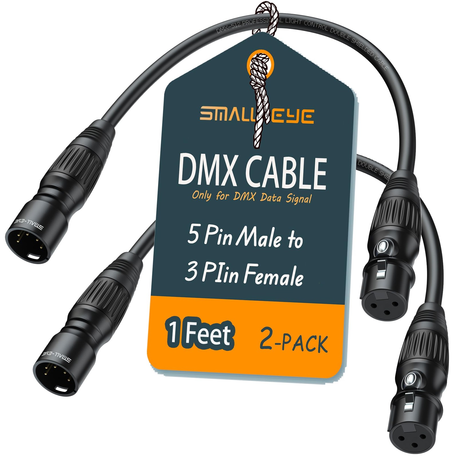 5 Pin to 3 Pin DMX Cable 1ft Male to Female Stage Lighting Cord 2 PCS