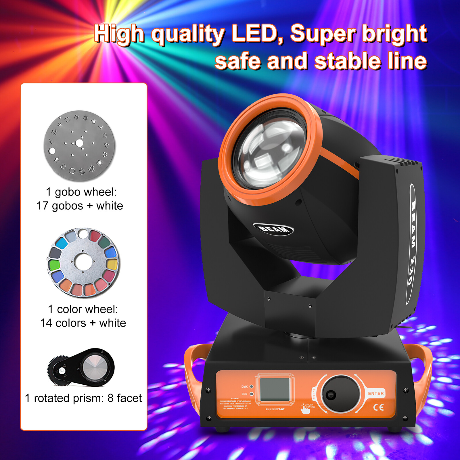 230W 7R Beam Zoom Sharpy 16+8 Prisms DMX Moving Head Light Party DJ Stage Lights