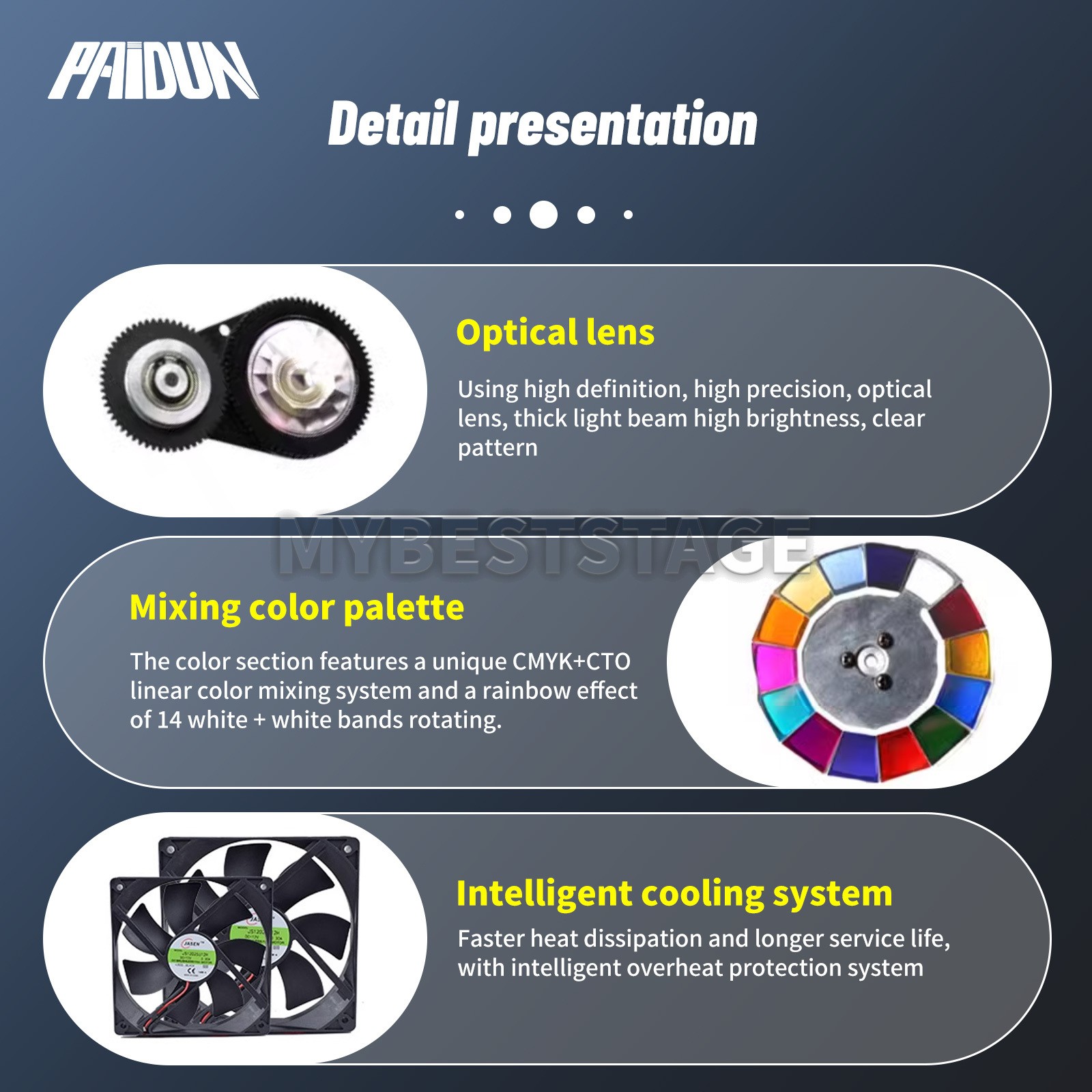 PAIDUN 260W 10R Sharpy Beam Moving Head Stage Light Rainbow Gobo Effect DJ Disco