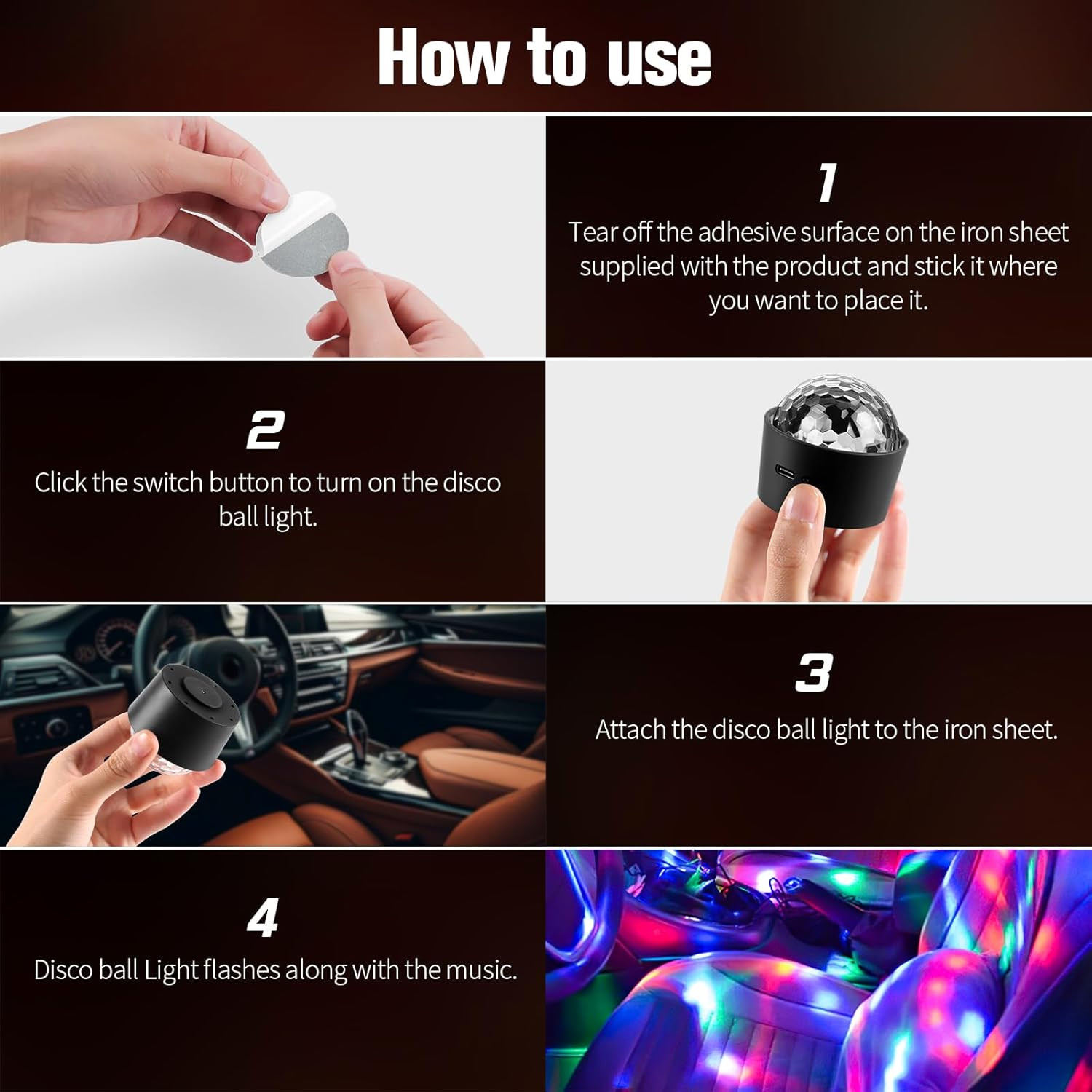 Mini Disco Ball Light,Rechargeable Party Lights,Sound Activated Strobe DJ Light,