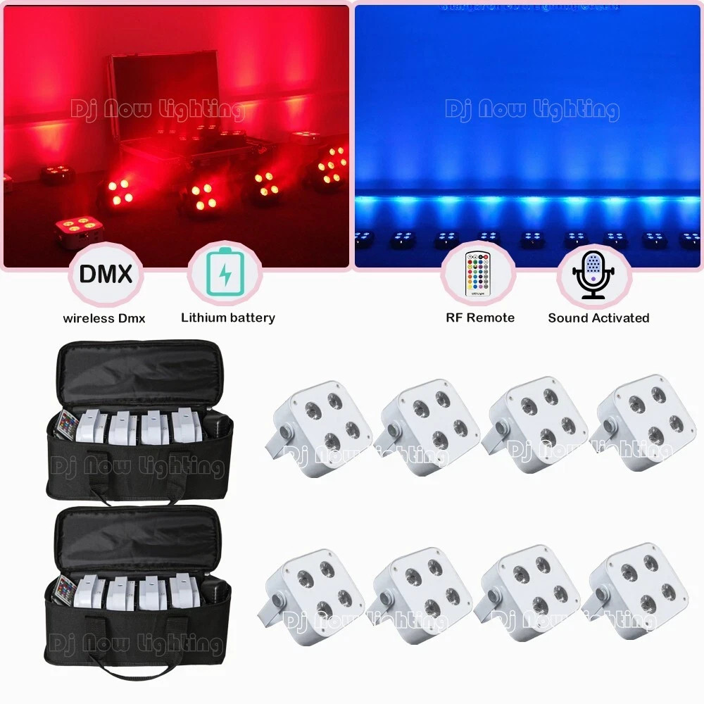 8/bags /4x18w RGBWAUV Wireless Dmx Mini LED Uplight 5000mAh Battery DJ Stage Par