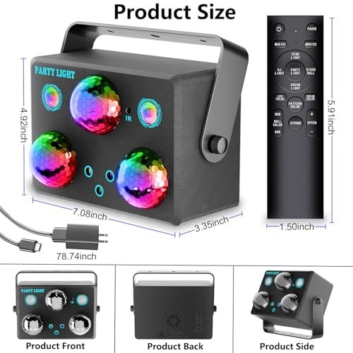 6 in 1 Disco Ball Party Light Sound Activated DJ Strobe RGB Laser Ocean Star
