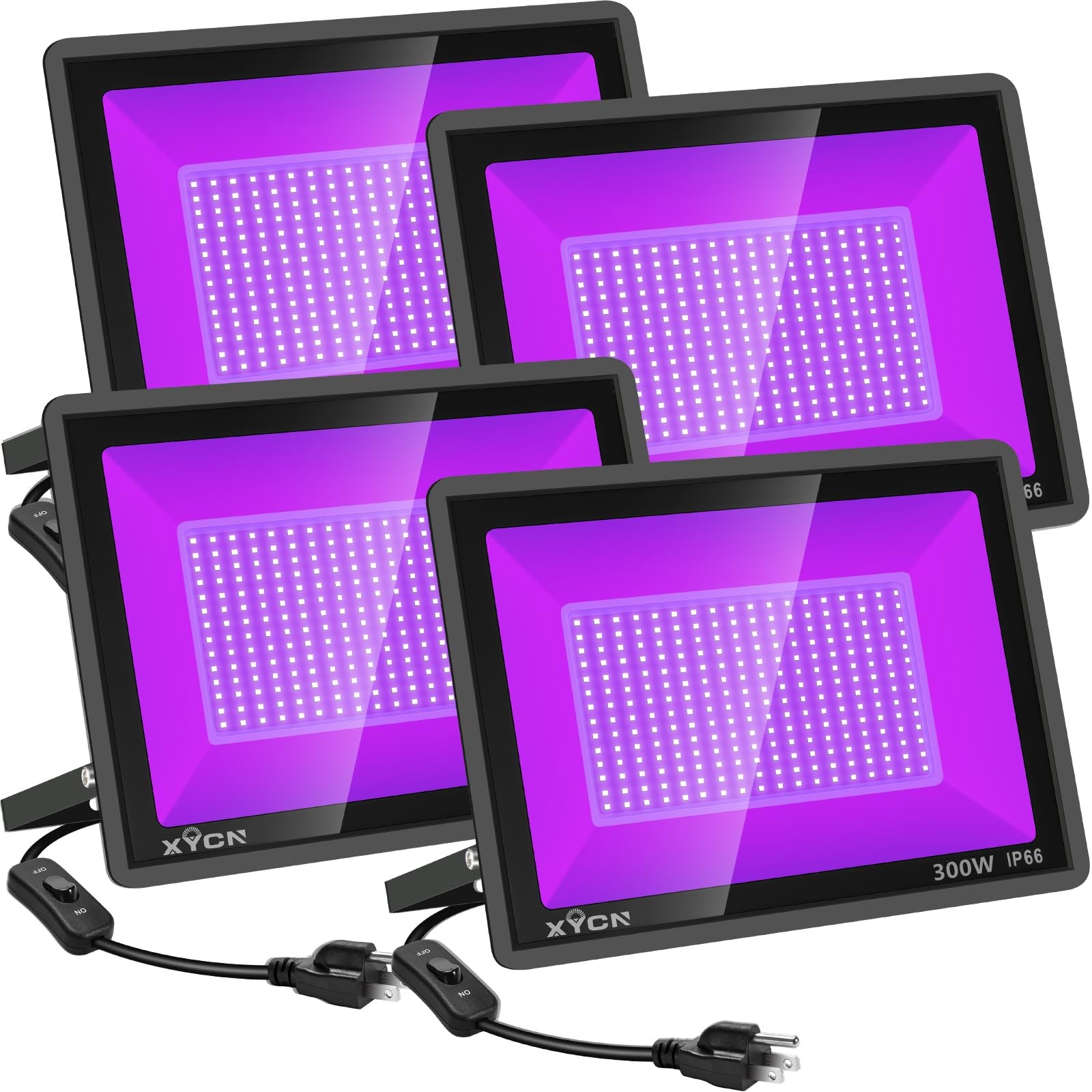 4 Pack 300W UV Black Light Flood Lights, 395~405nm, IP66 Waterproof