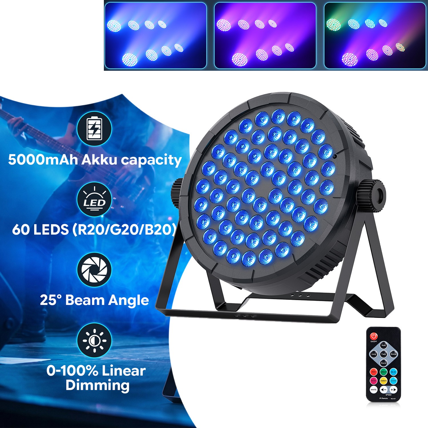 180W Battery Powered RGB LED Par Light DMX Stage Uplight Sound Activated Remote