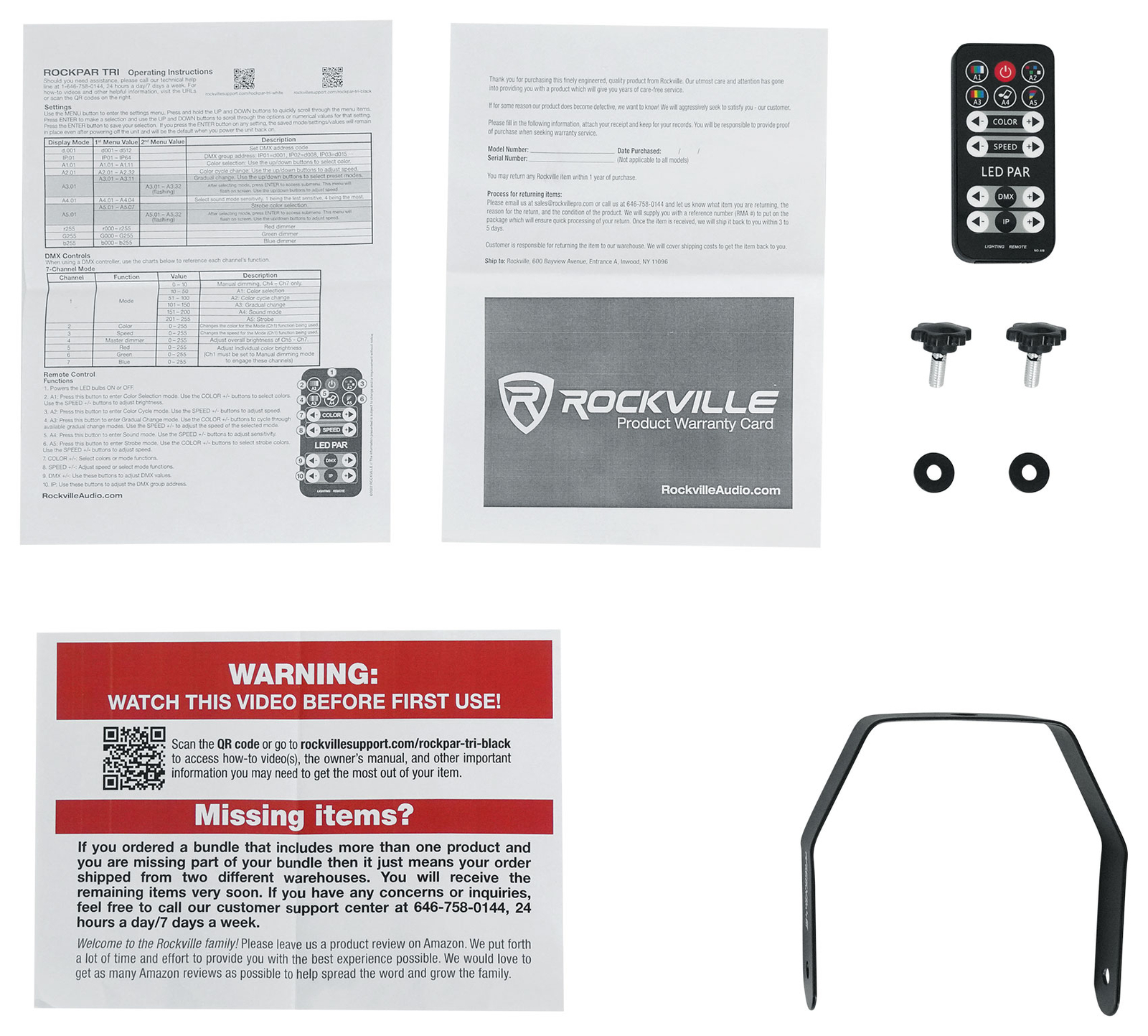 2) Rockville RockPAR TRI LED RGB Compact Par Can DJ DMX Wash Lights+Remote Black
