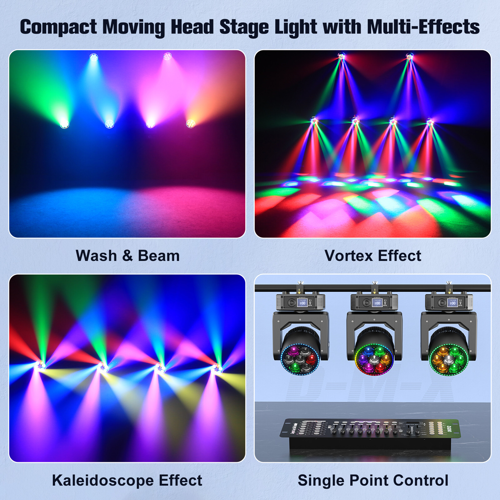 UKING Bee Eye LED 7x50W RGBW Beam Wash Zoom Moving Head Stage Light DJ Disco Bar