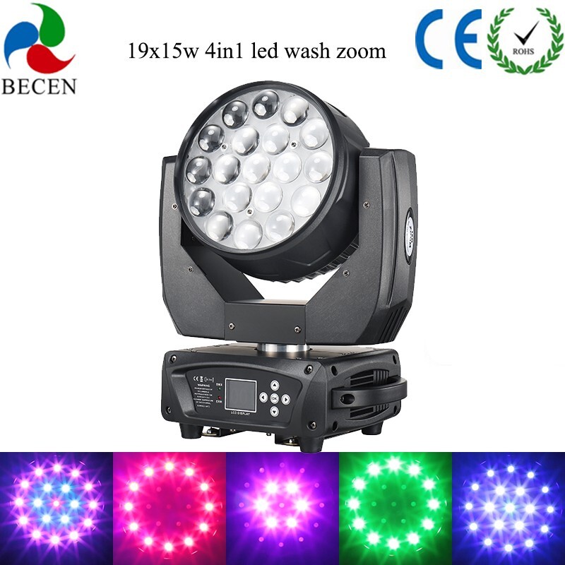 BECEN 1pcs DMX512 19x15w RGBW 4in1 Led Wash Zoom Moving Head Light Show Lights