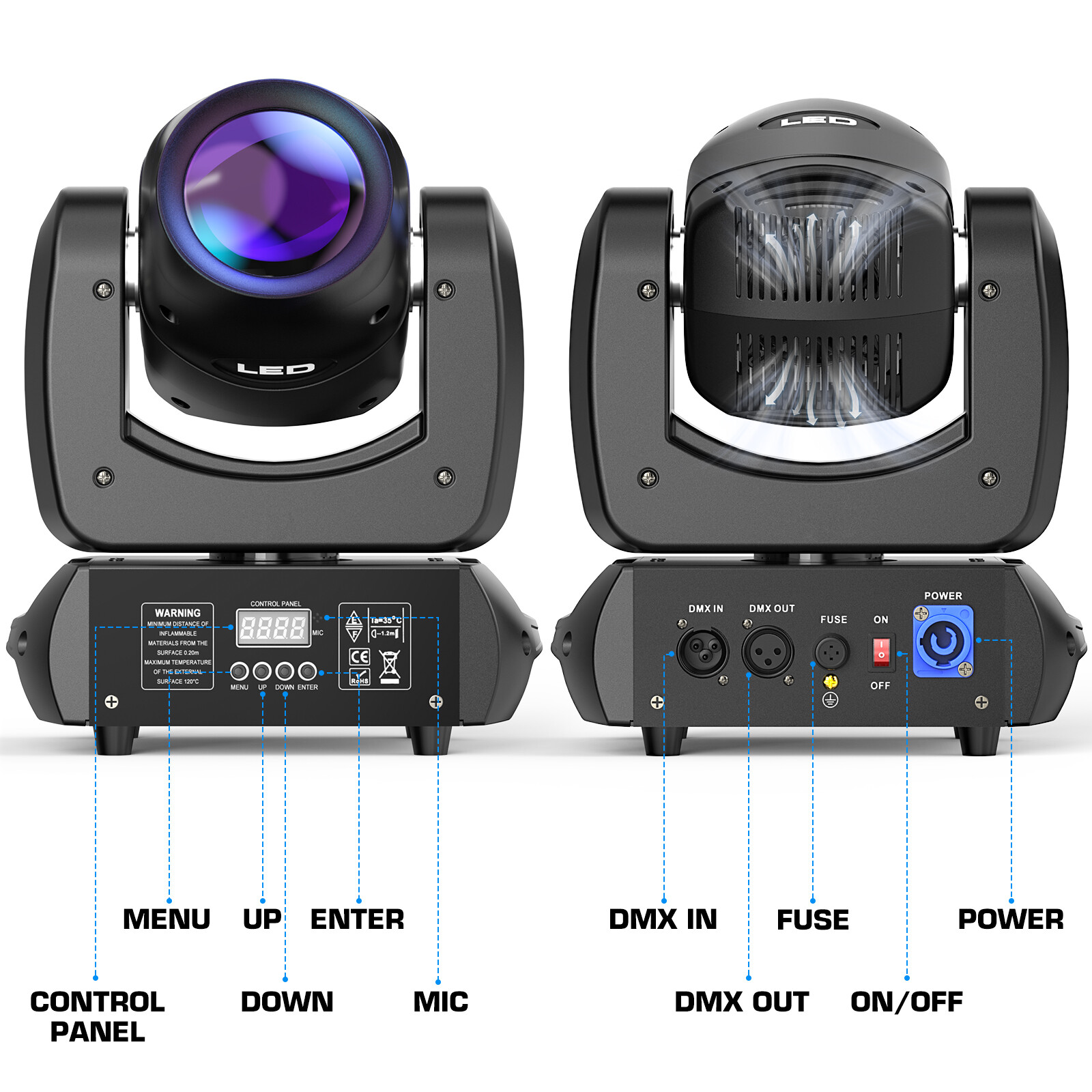120W LED Moving Head Light RGBW Gobo Beam Stage Halloween DMX Spot Light & Case