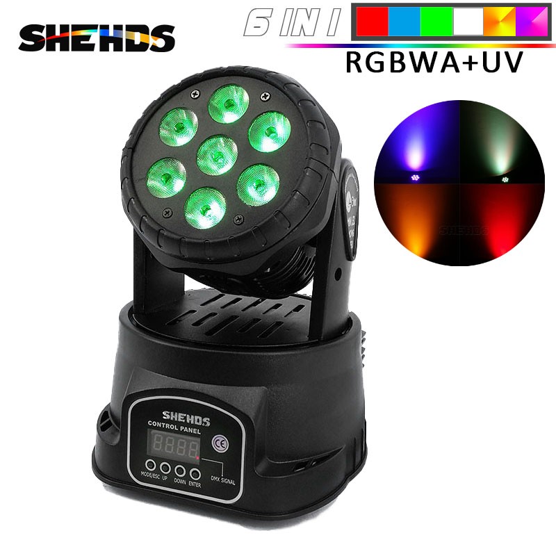 SHEHDS LED 7x18W RGBWA+UV 6in1 Moving Head Light Wash Lighting Stage Show Party
