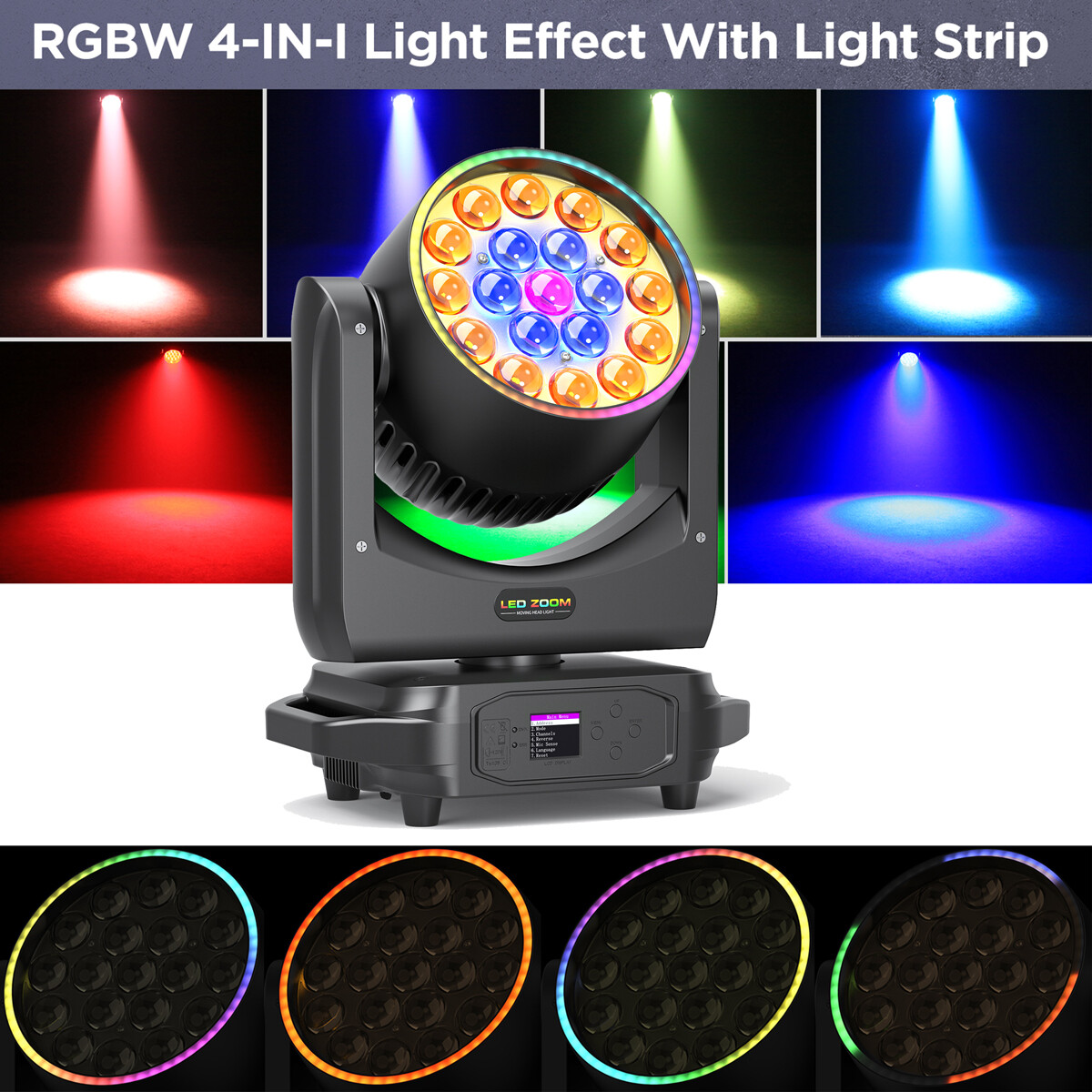 2Pack RGBW LED 19x20W Zoom Moving Head Stage Light Strip DMX Beam Wash DJ Lights