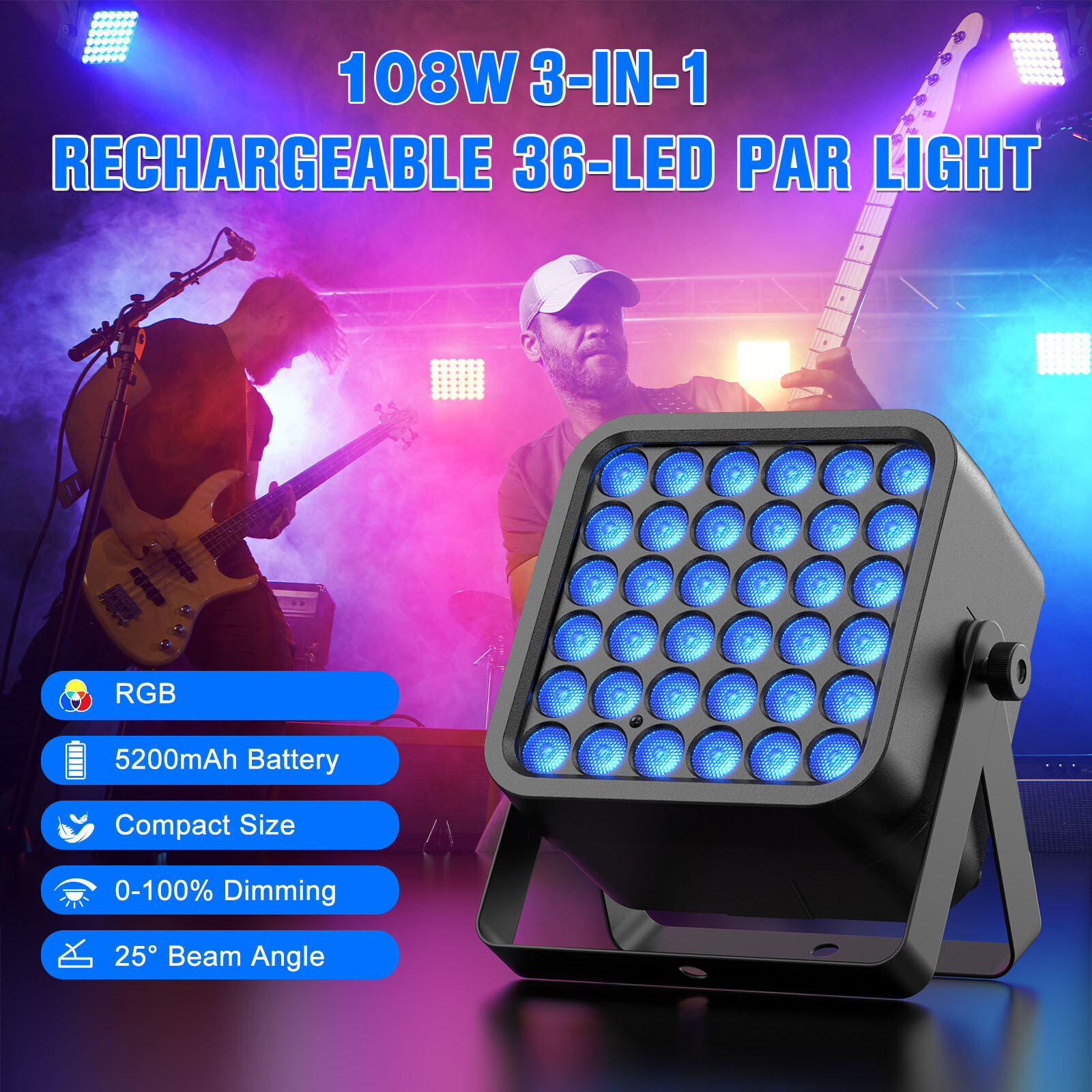 10PCS Rechargeable 36LED RGB Battery Par Stage Light DMX Party DJ Show Wireles