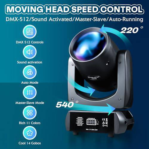 Moving Head DJ Lights 200W LED Stage Light Beam Spot 24 Rotating Prisms 14 Gobos