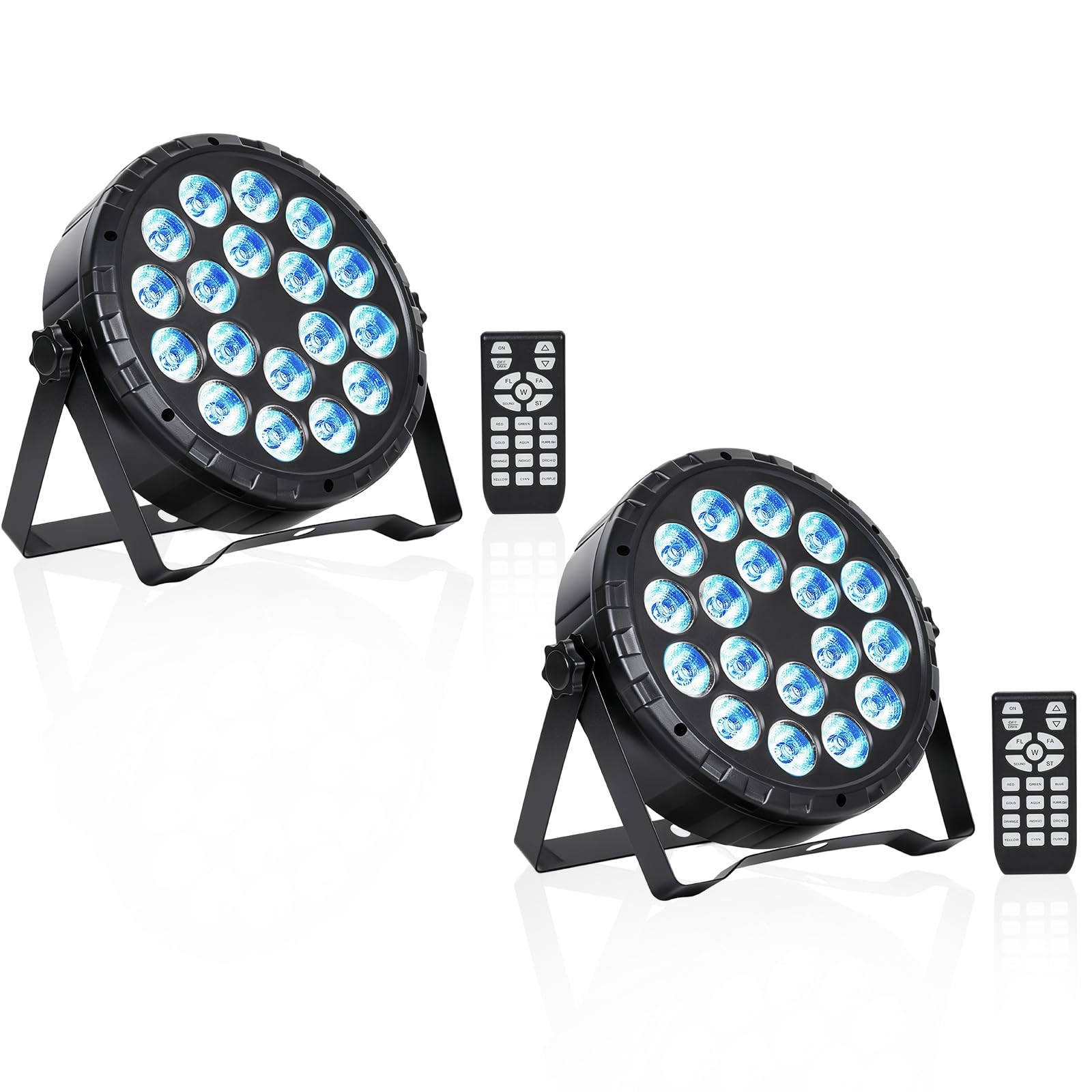 LED Par Light 18 LEDs RGBA Color Mixing – DMX Remote Control Uplights (2 Pack)
