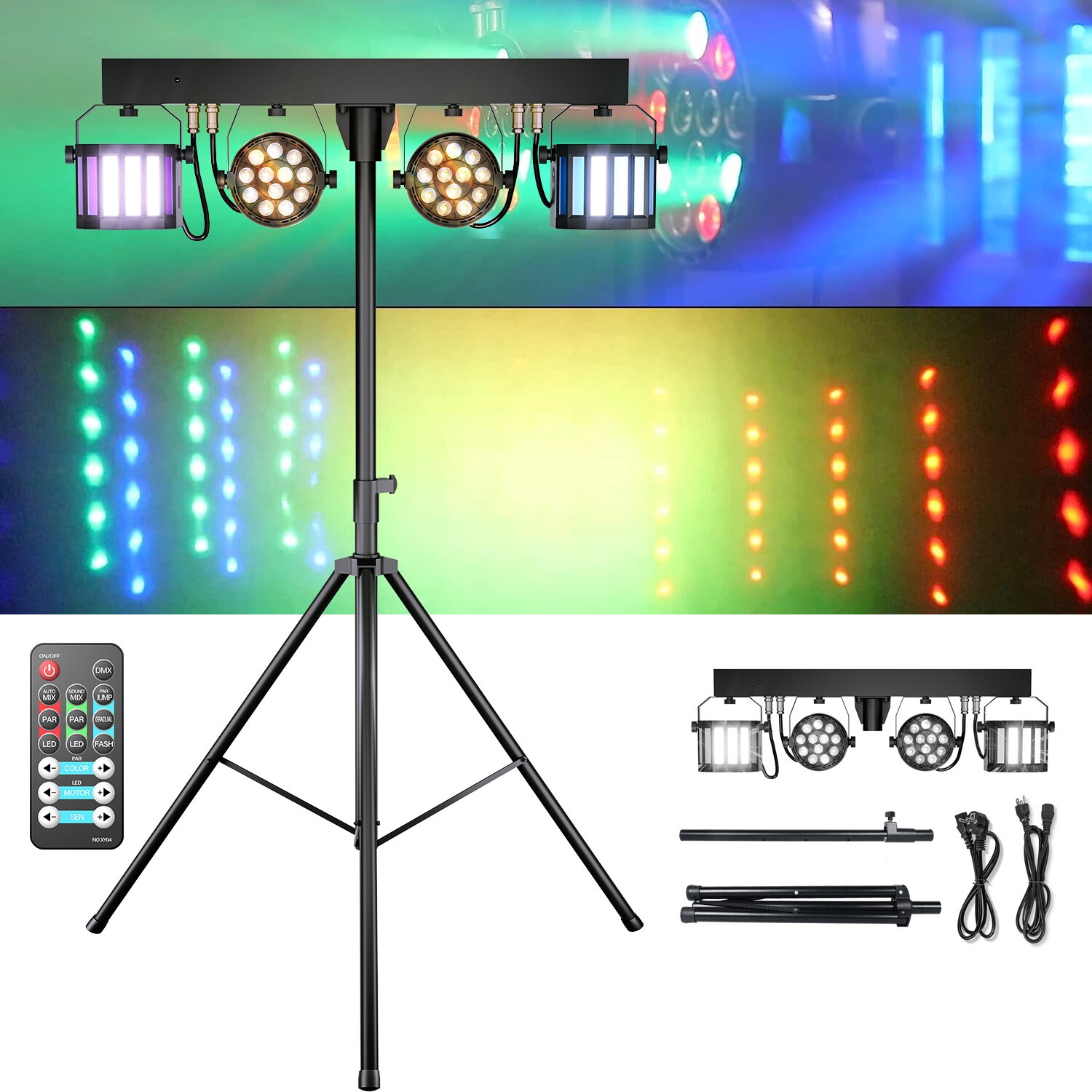 DMX RGBW Stage Lighting Par Light System LED Laser Bar Lamp DJ & Tripod & Remote