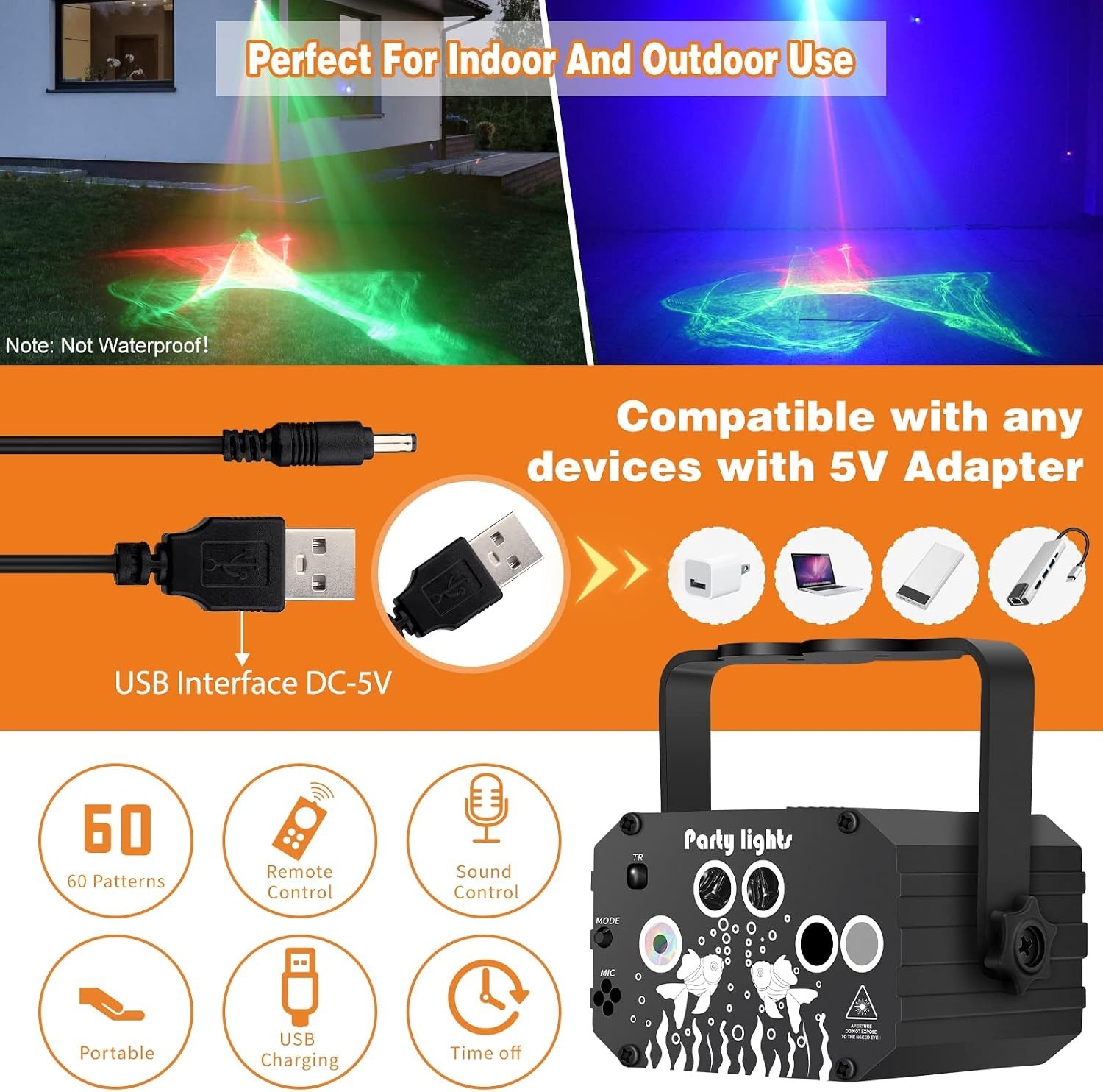 3-in-1 RGB LED Disco Lights with Northern Laser & Sound Activation – USB Powered
