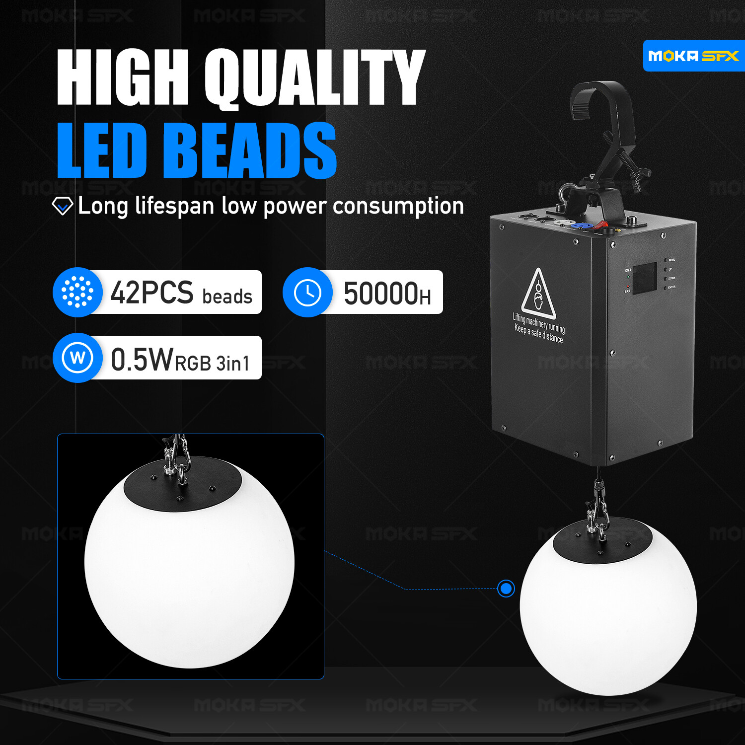 MOKA Stage LED Lifting Ball RGB DMX Kinetic Ball Light Winch Machine