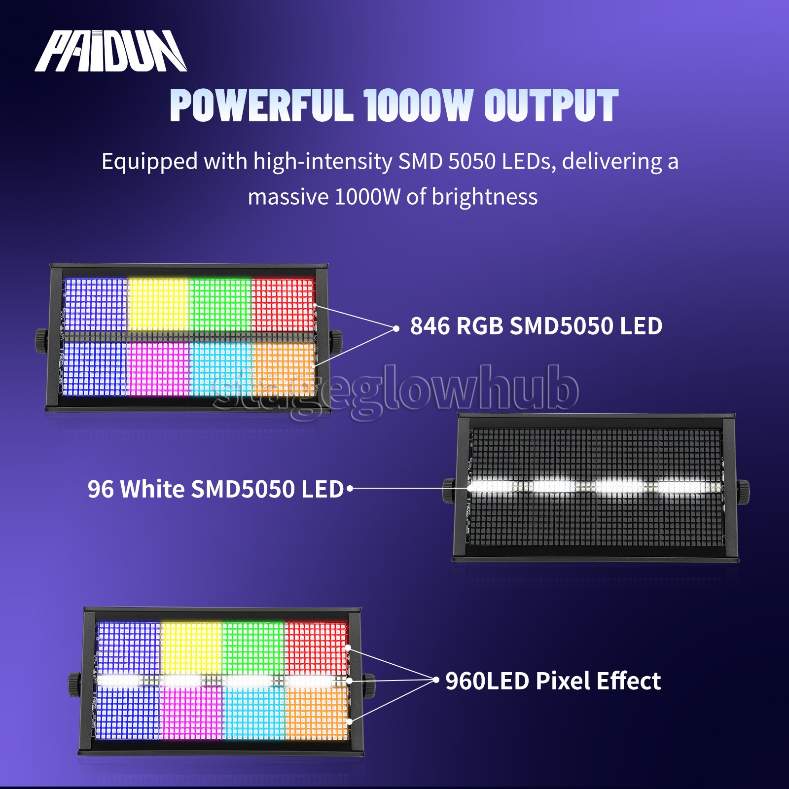 PAIDUN LED RGBW 1000W Atomic Flash Stage Light Strobe Washer DJ Party Show Event
