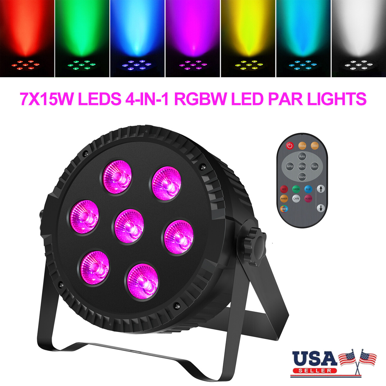 Stage Lighting 7X15W Par Light DMX RGBW Color Mixing Strobe Beam Club w/Remote