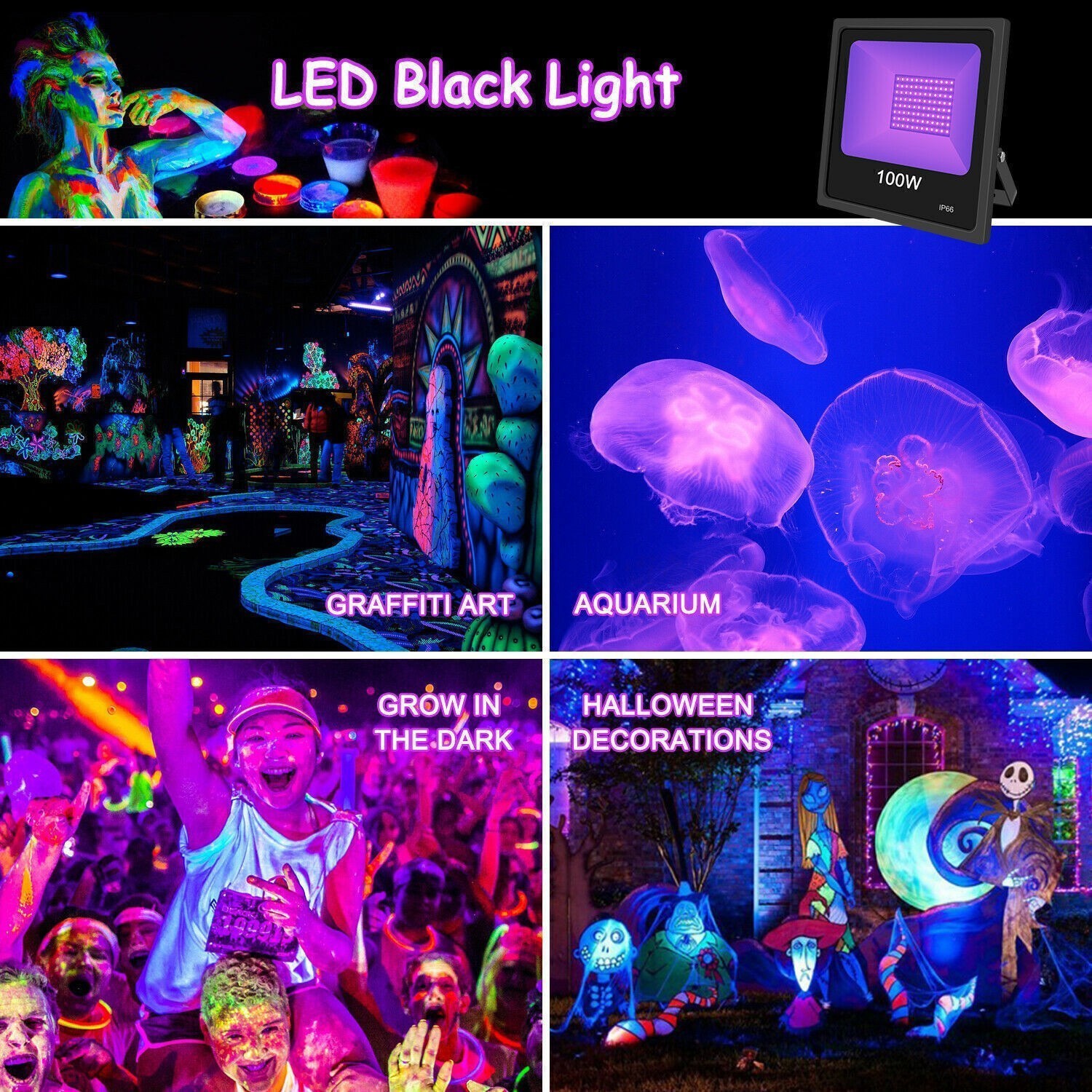 2PCS UV Black Light 100W Bar UV LED Stage Blacklight Party DJ Club for Halloween