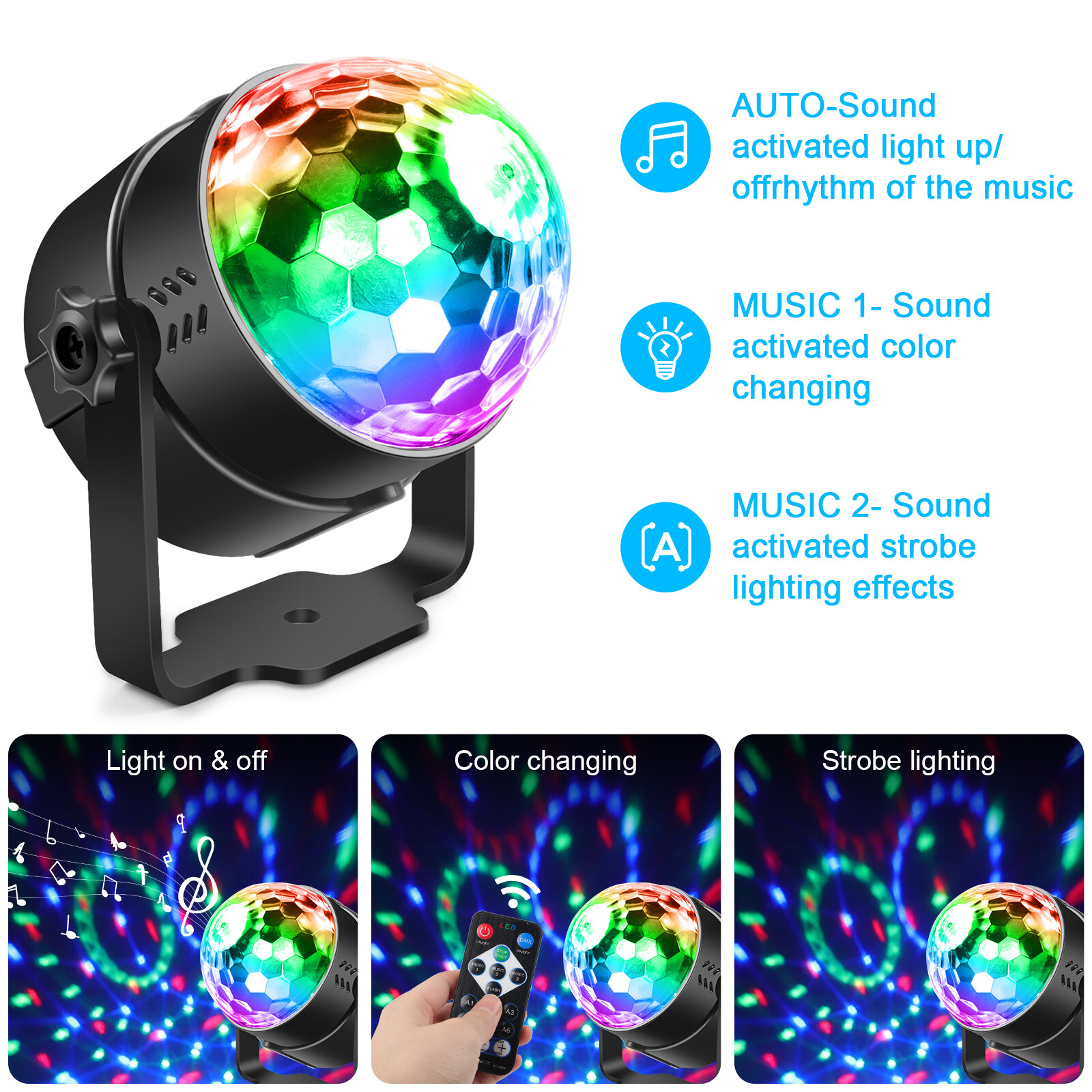 Disco Party Lights LED Stage Ball Lights Club KTV Strobe DJ Sound Activated