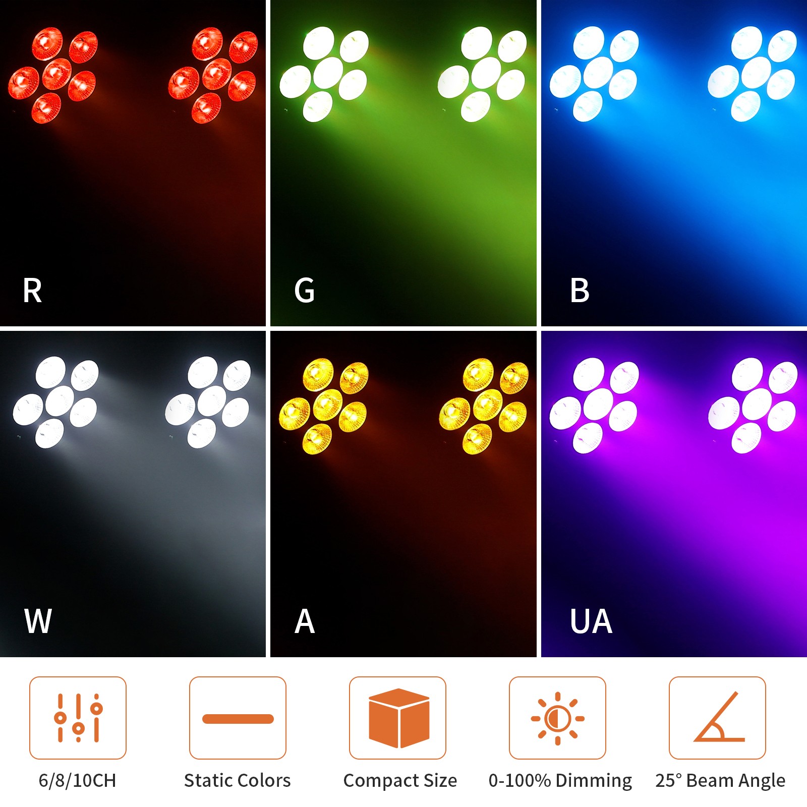 80W RGBW+UV Rechargeable 6-LED Par Can Light App Control For Show Disco