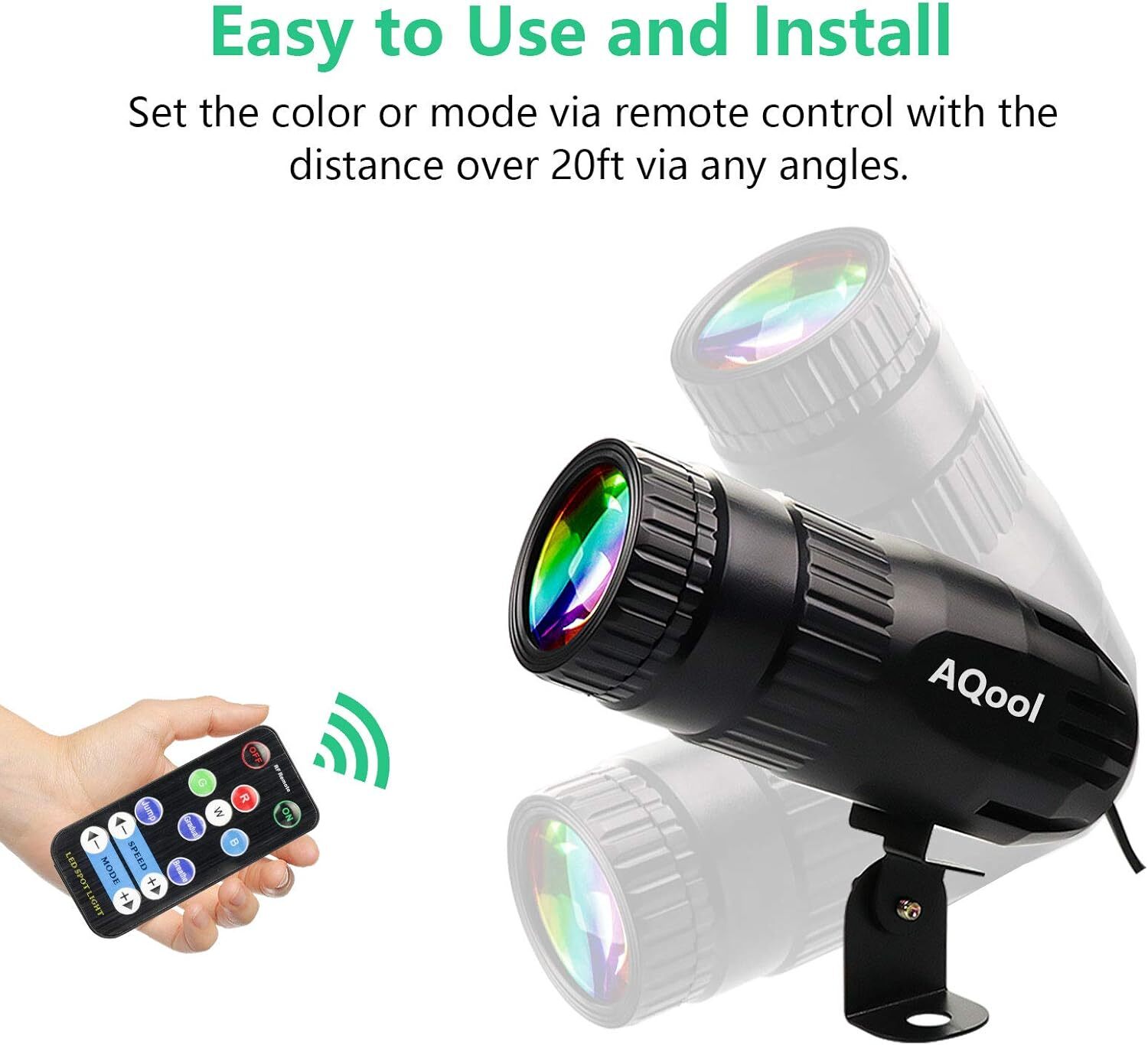 Aqool 15W Rgbw Led Pinspot Light With Rf Remote Compact Portable Lighting