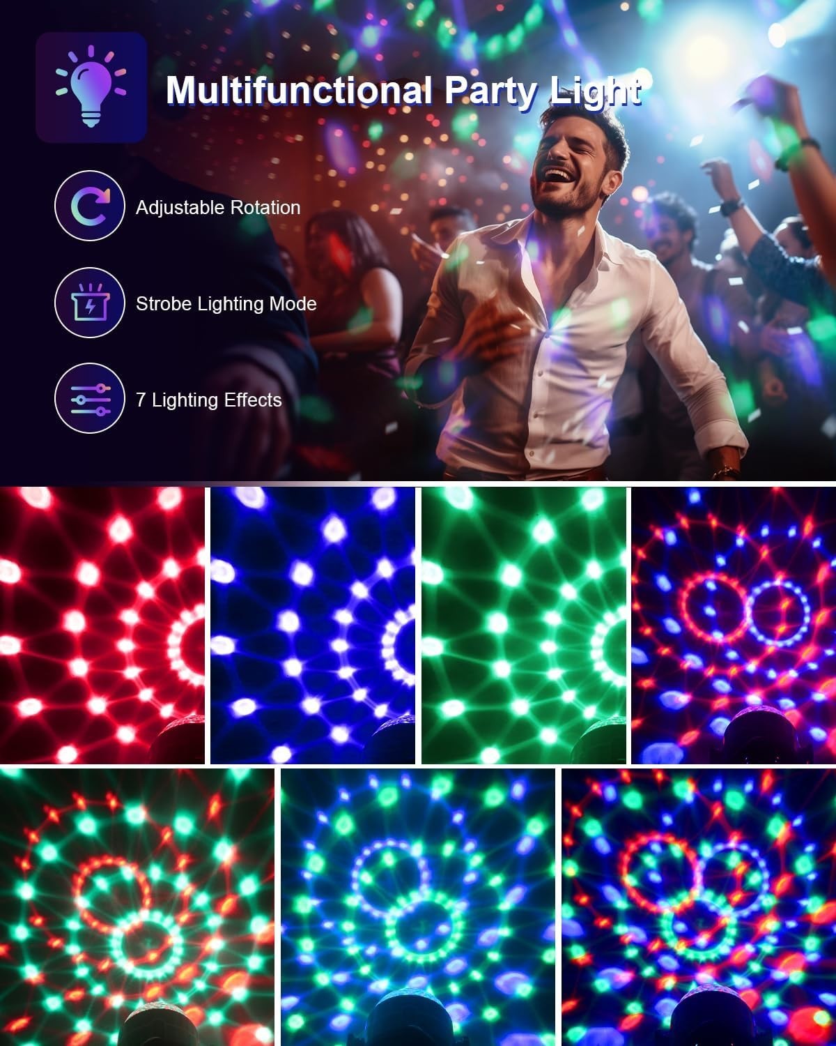 2-Pack Luditek Party Lights – Sound Activated DJ Disco Ball w/ Remote Control