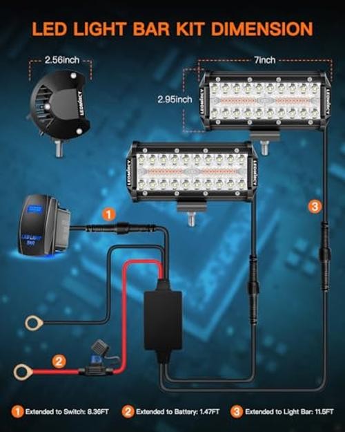7 Inch LED Light Bar Kit with Rocker Switch 6 Modes 7Inch W/A Light Bar Kit
