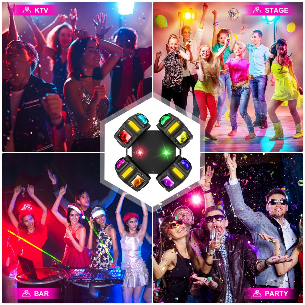 200W 4 Head Laser Moving Head Light Beam Stage Lighting LED RGBW Strobe DMX DJ