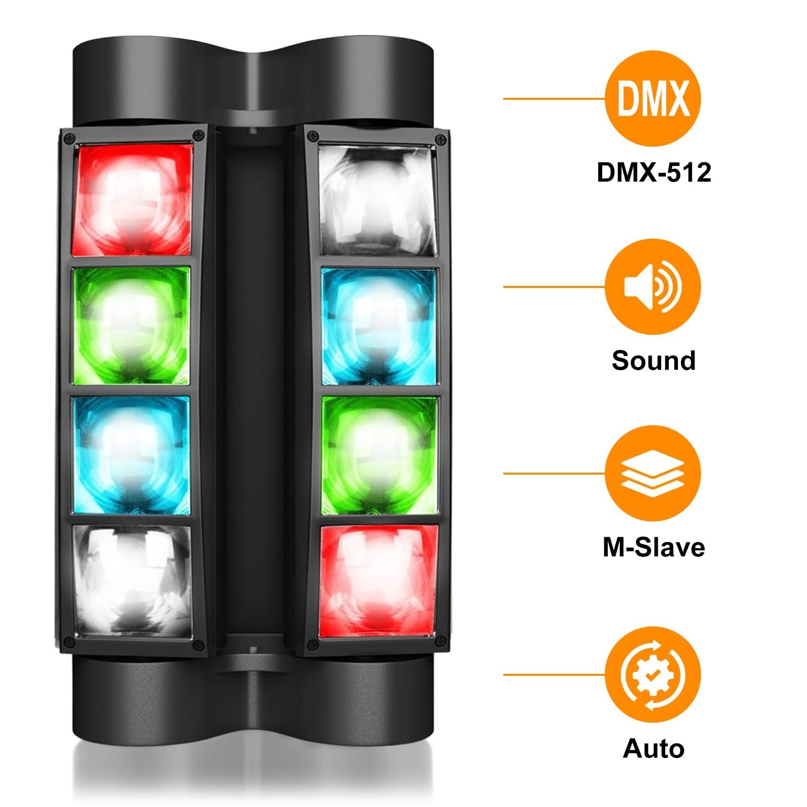 8x 3W RGBW Spider LED DJ Lights, 540° Moving Head, DMX Sound Activated Party Lig